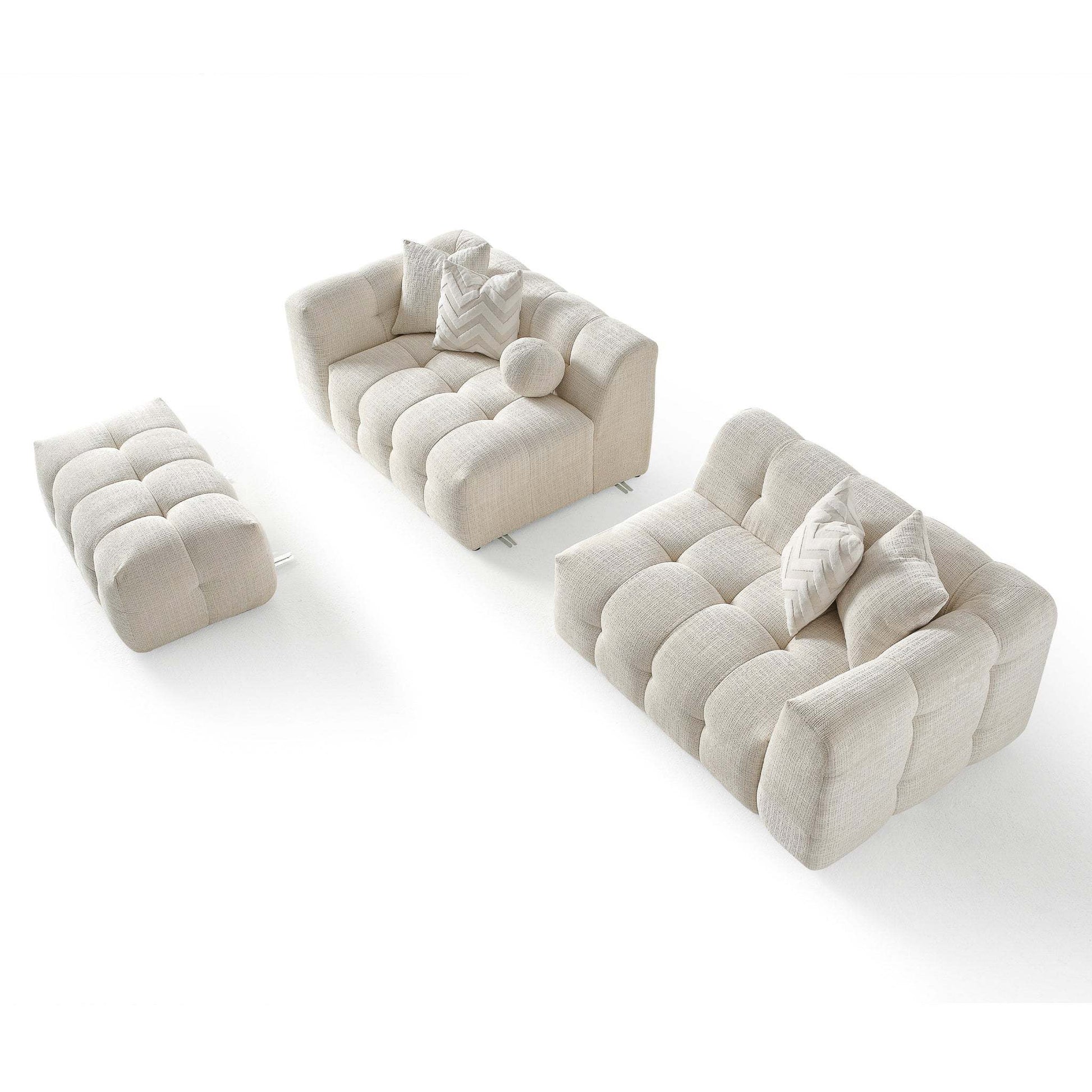 Alana Tufted Ivory Chenille Modular Sectional Sofa with Reconfigurable Layouts and Soft Upholstery FredCo