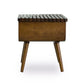 Mid-century modern wooden side table with slatted top, four angled legs, FredCo International furniture