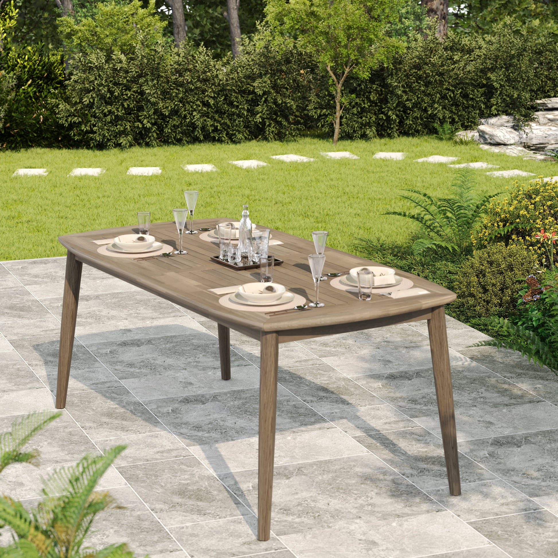 Acacia Wood Dining Table 8-Person Outdoor Table, Farmhouse Furniture for Patio, Garden, Backyard, Light Brown 180 LBS Weight Capacity 70.75'L FredCo