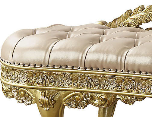Cabriole Light Gold Synthetic Leather & Gold Finish Bench FredCo