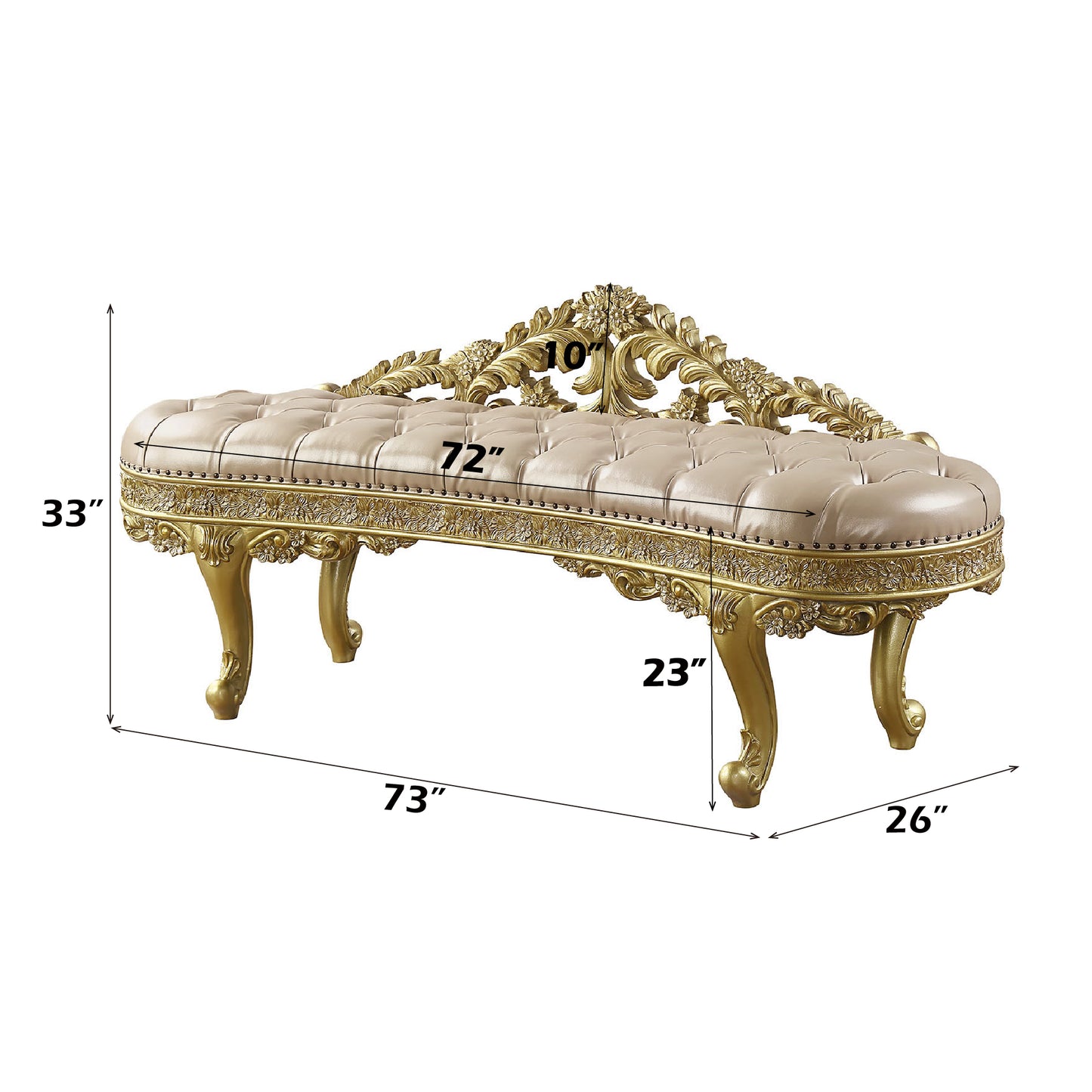Cabriole Light Gold Synthetic Leather & Gold Finish Bench FredCo