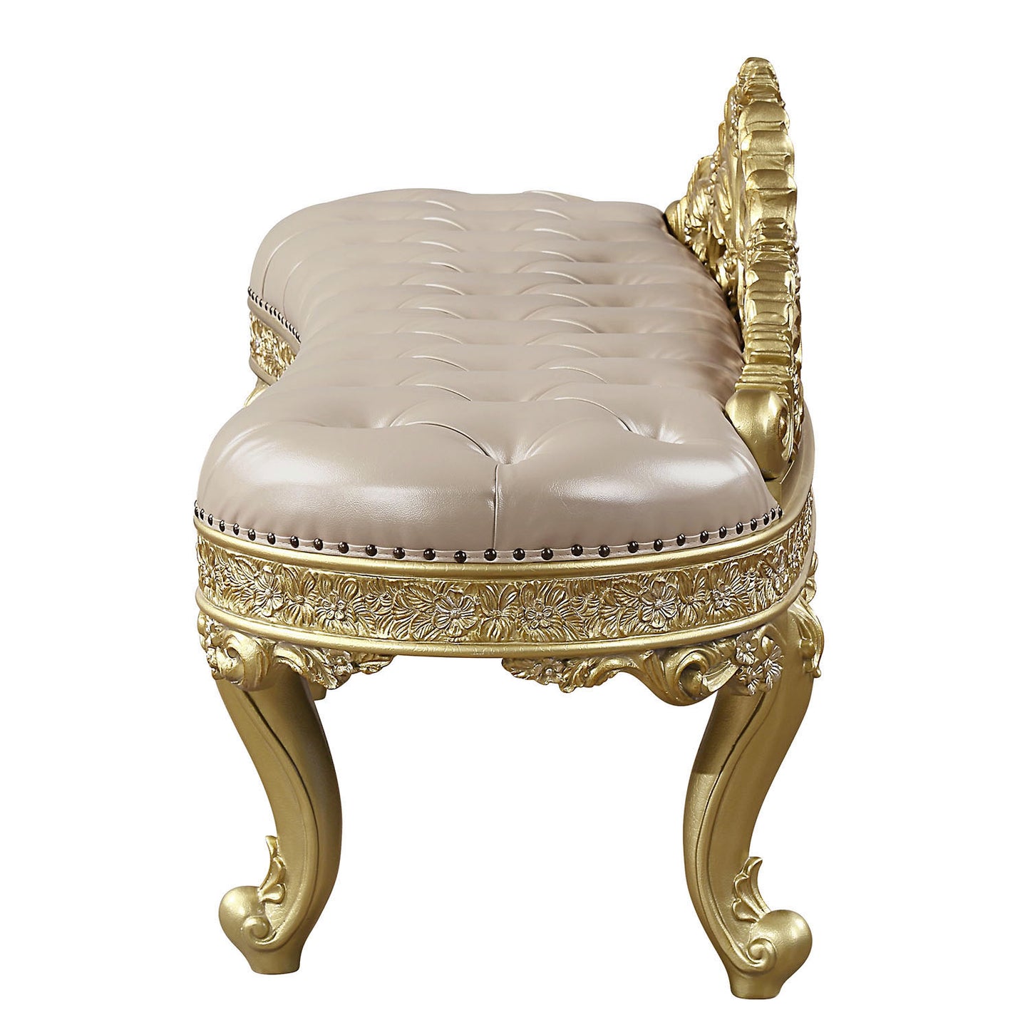 Cabriole Light Gold Synthetic Leather & Gold Finish Bench FredCo