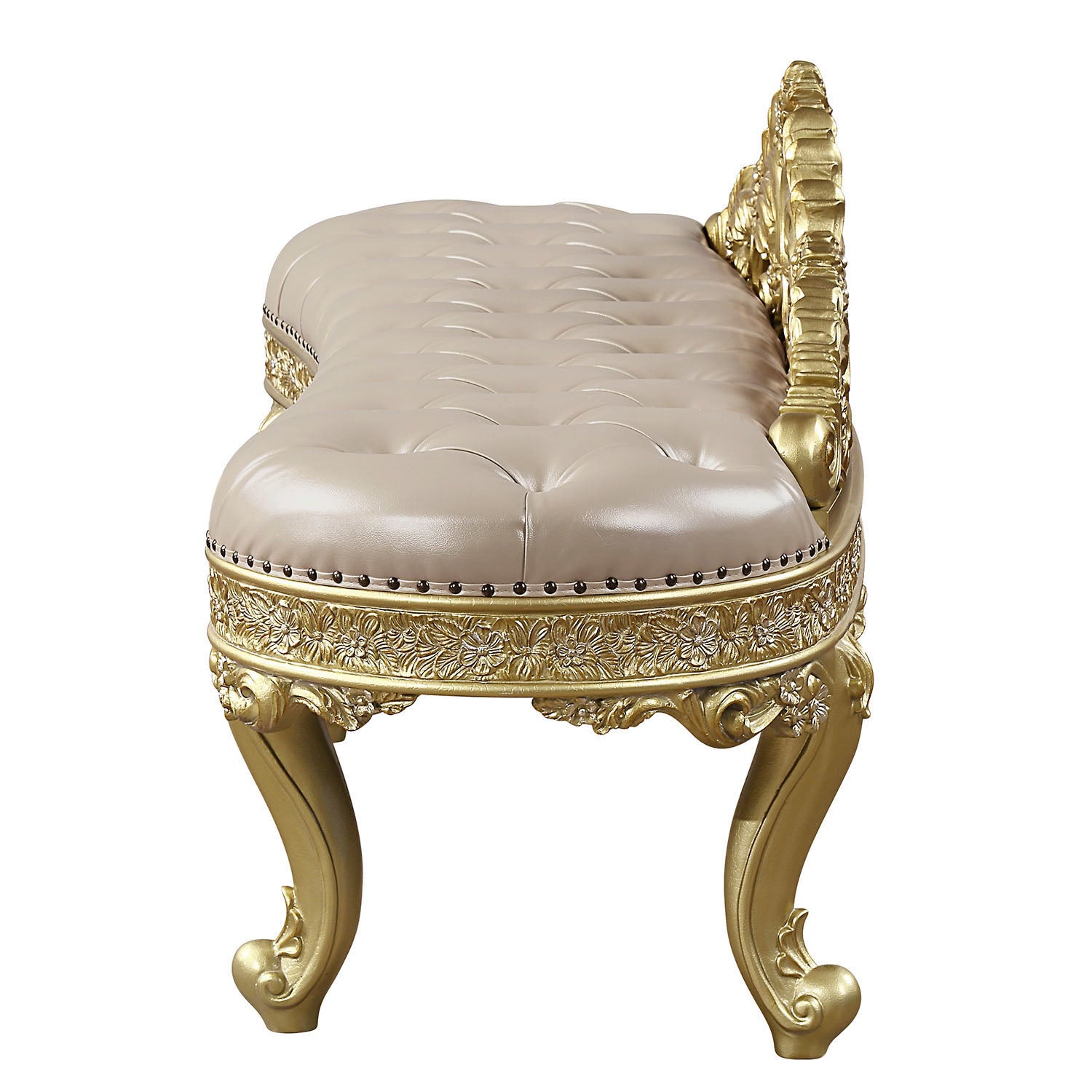 Cabriole Light Gold Synthetic Leather & Gold Finish Bench FredCo