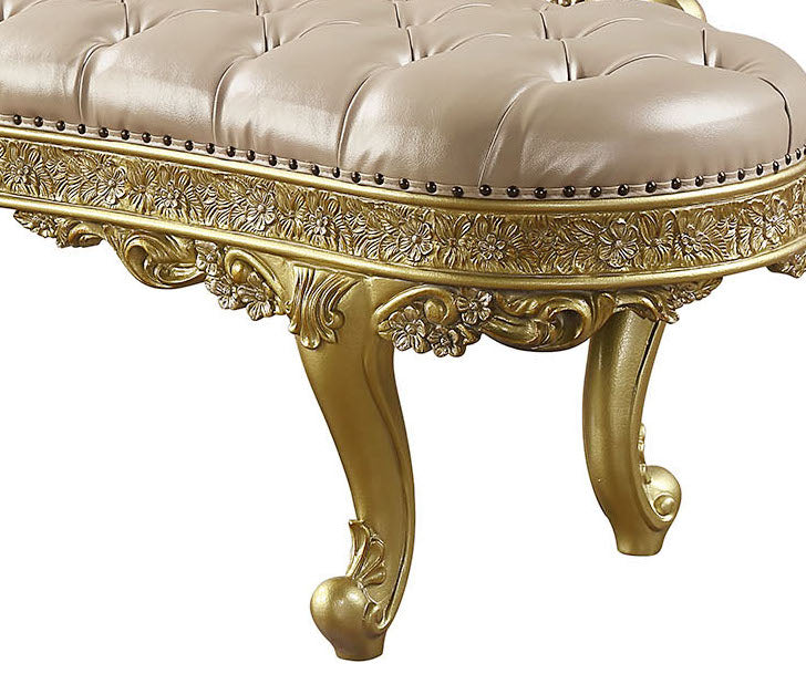 Cabriole Light Gold Synthetic Leather & Gold Finish Bench FredCo