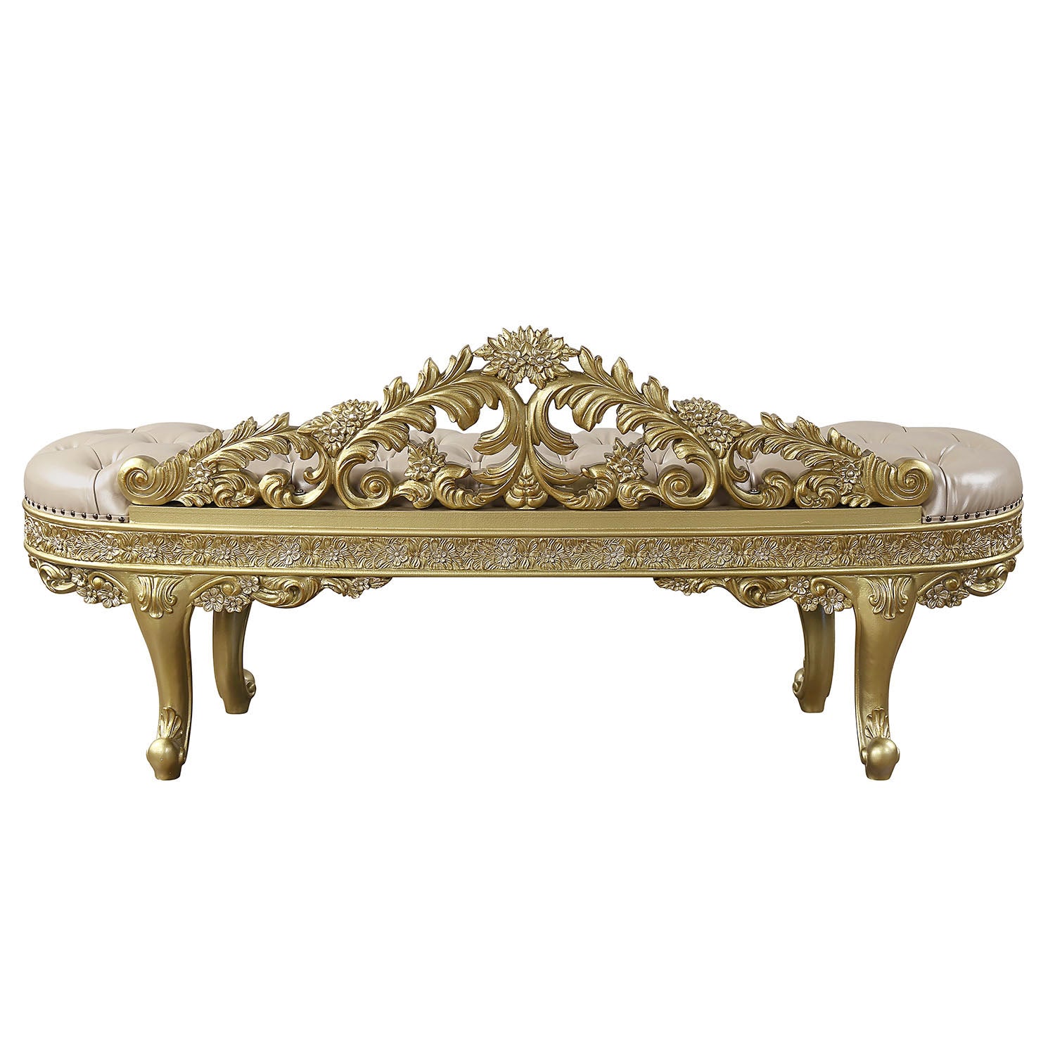 Cabriole Light Gold Synthetic Leather & Gold Finish Bench FredCo