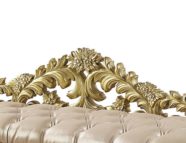Cabriole Light Gold Synthetic Leather & Gold Finish Bench FredCo
