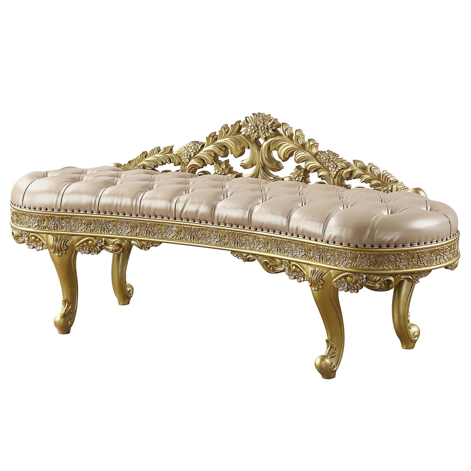 Cabriole Light Gold Synthetic Leather & Gold Finish Bench FredCo
