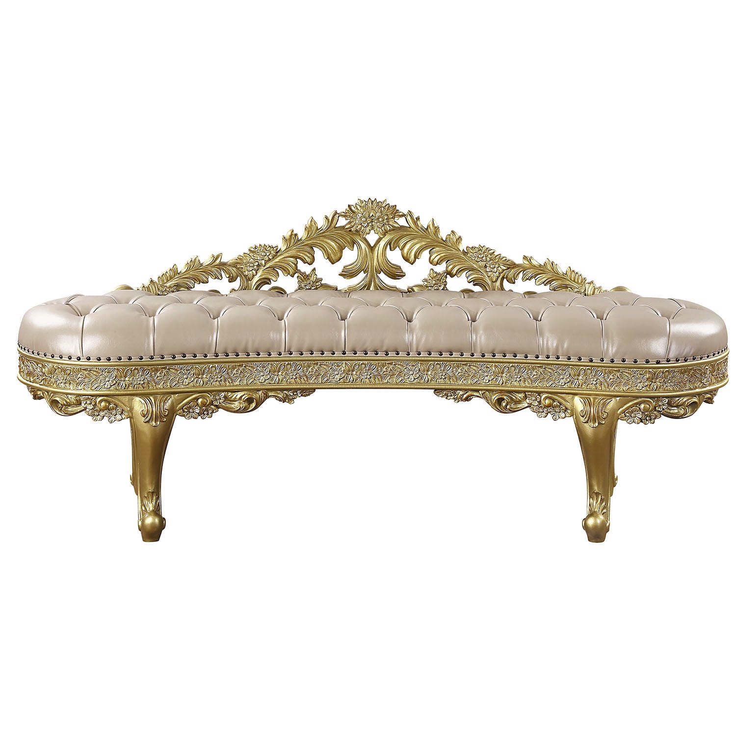 Cabriole Light Gold Synthetic Leather & Gold Finish Bench FredCo