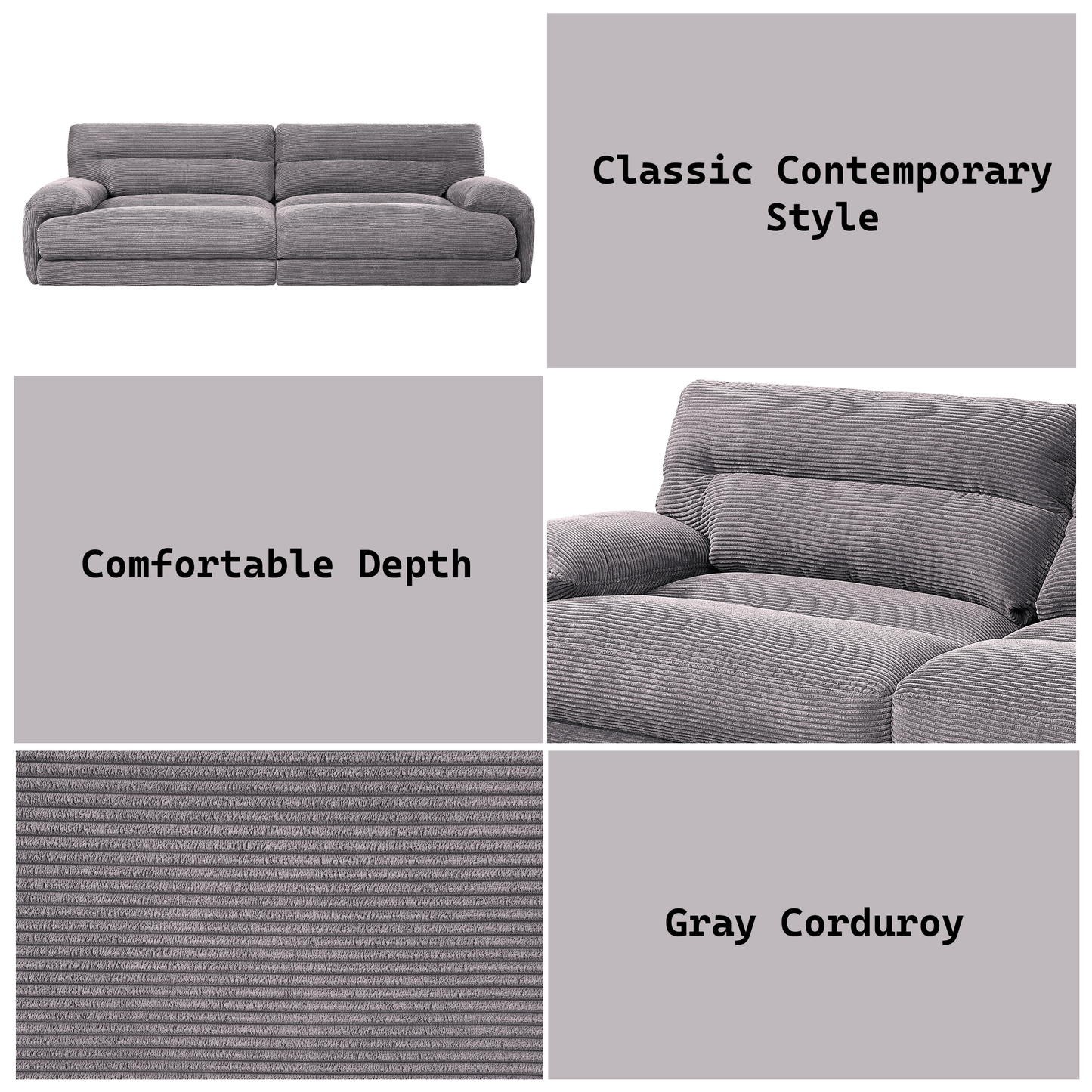 Cadenza Gray Corduroy Loveseat FredCo