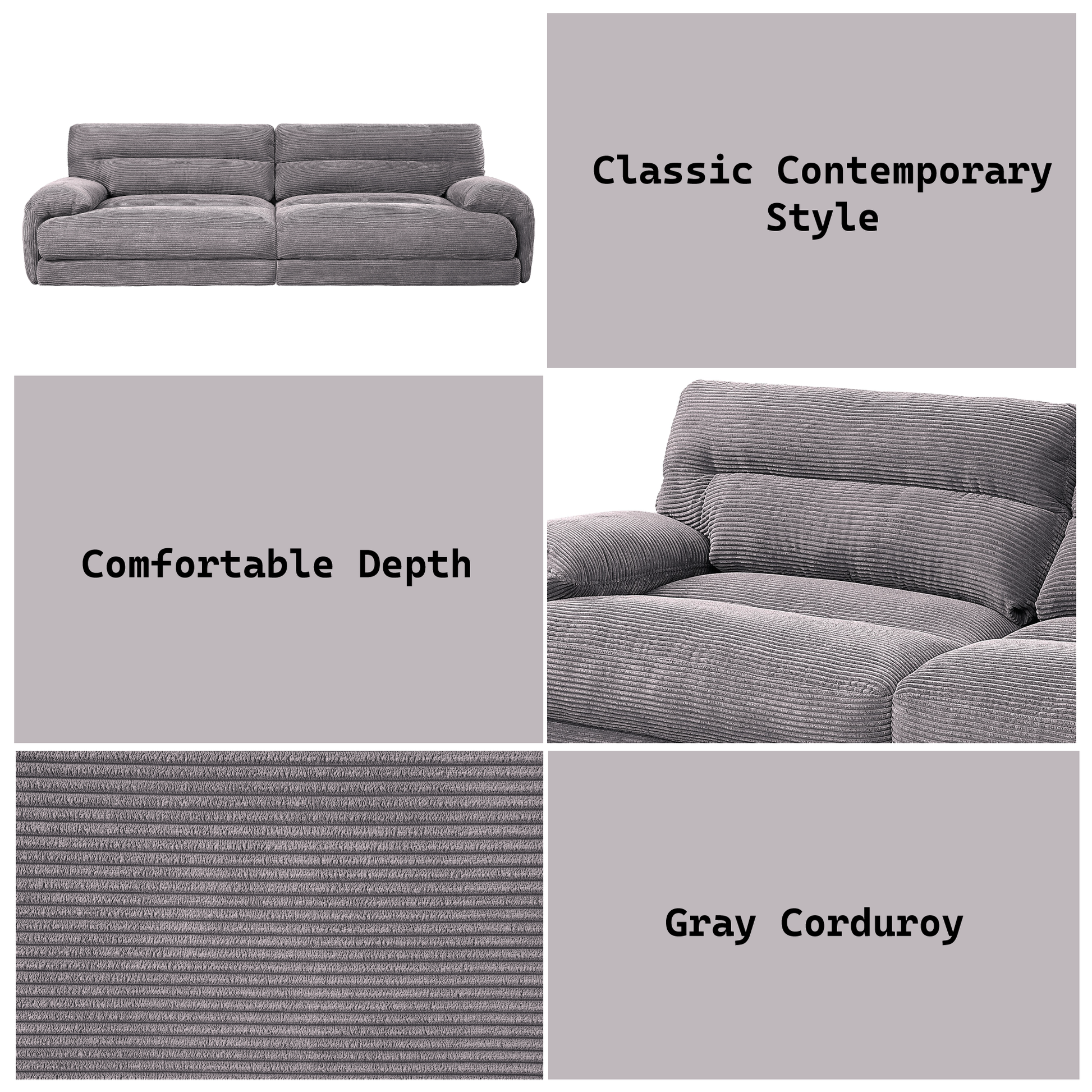 Cadenza Gray Corduroy Loveseat FredCo