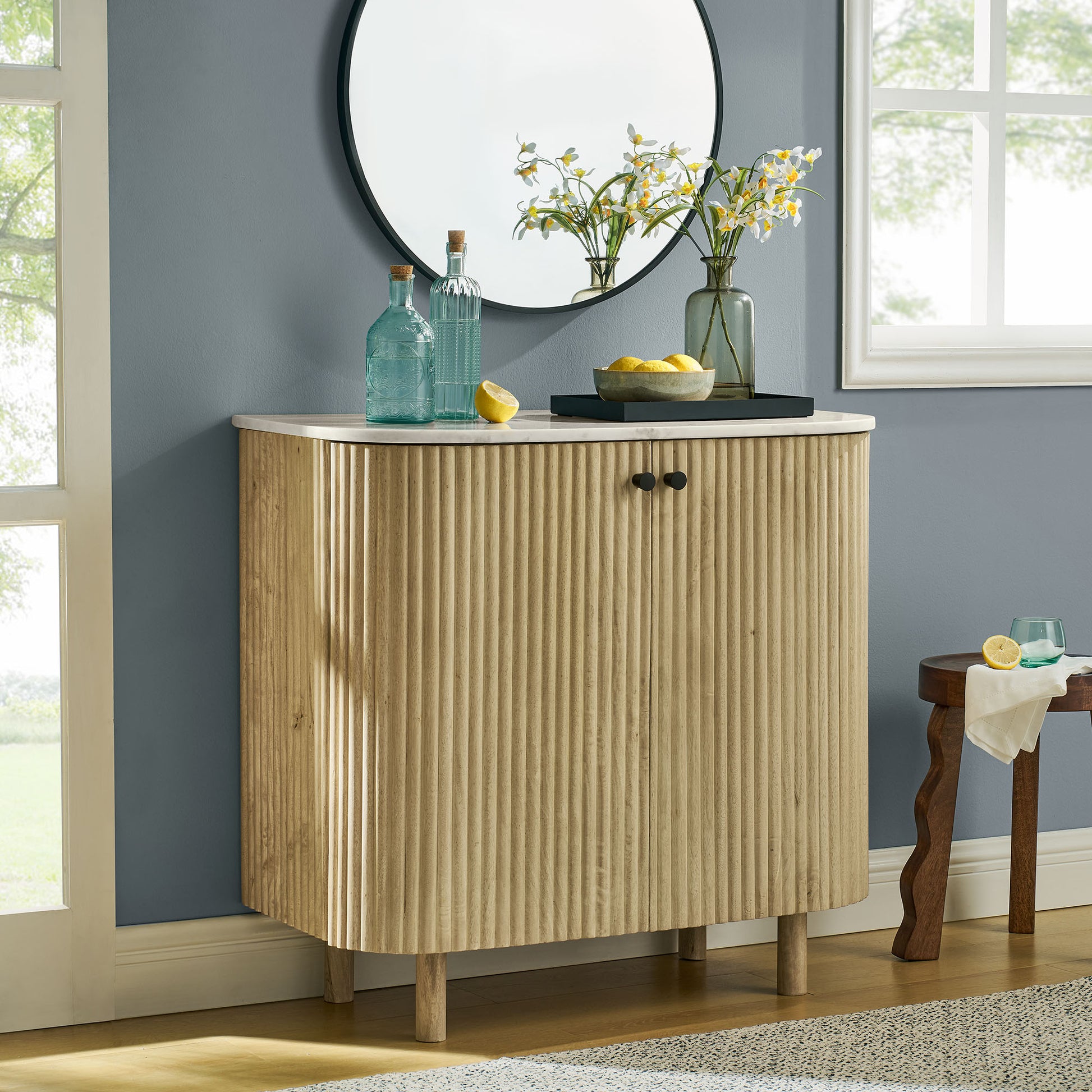 Caldera 33" Curved Solid Wood and Marble Accent Storage Cabinet by Modway EEI-7354 FredCo