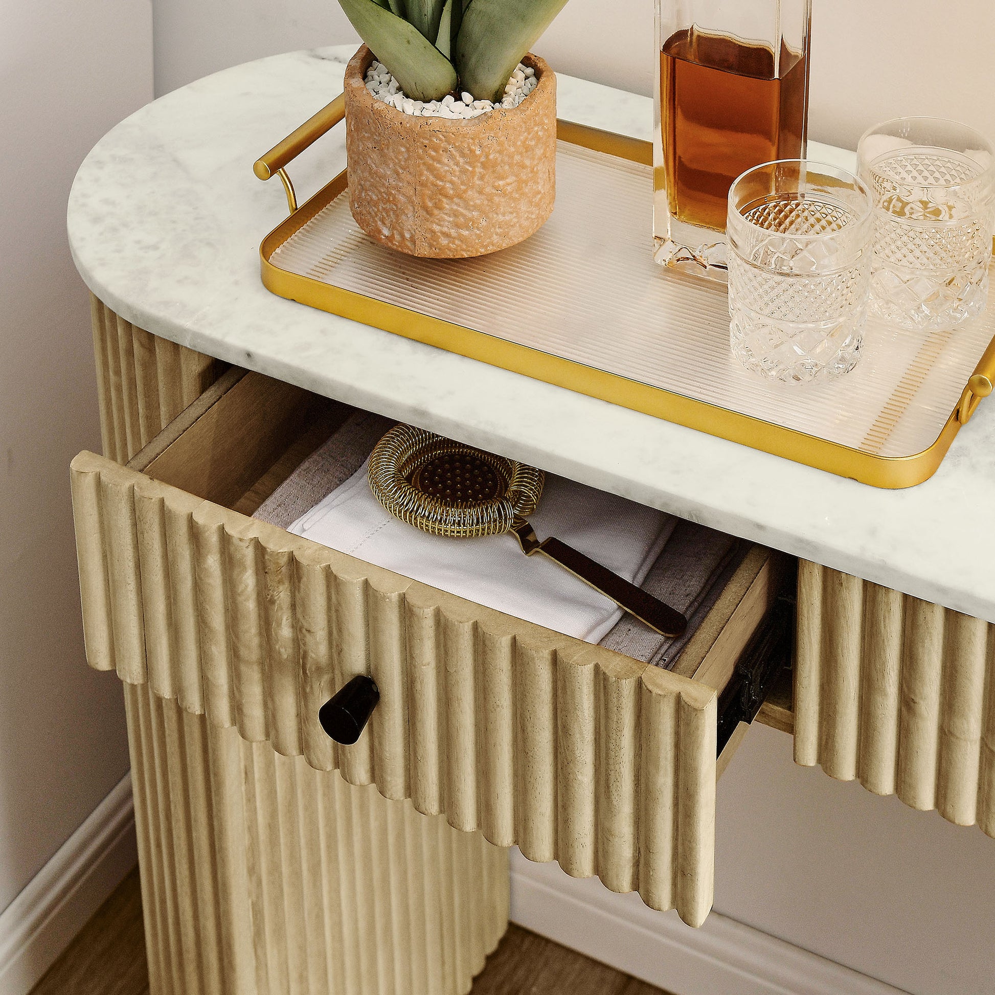 Caldera 42" Curved Solid Wood and Marble Console Table by Modway EEI-7353 FredCo