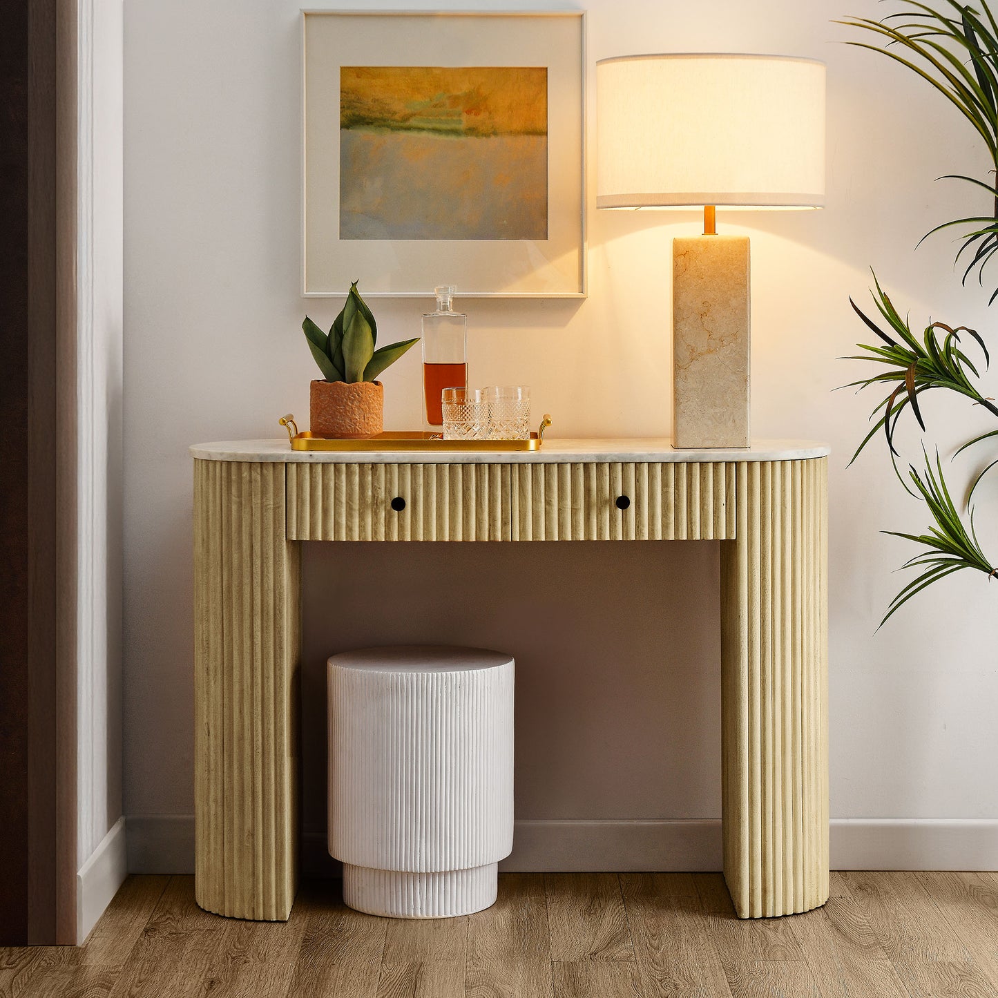 Caldera 42" Curved Solid Wood and Marble Console Table by Modway EEI-7353 FredCo