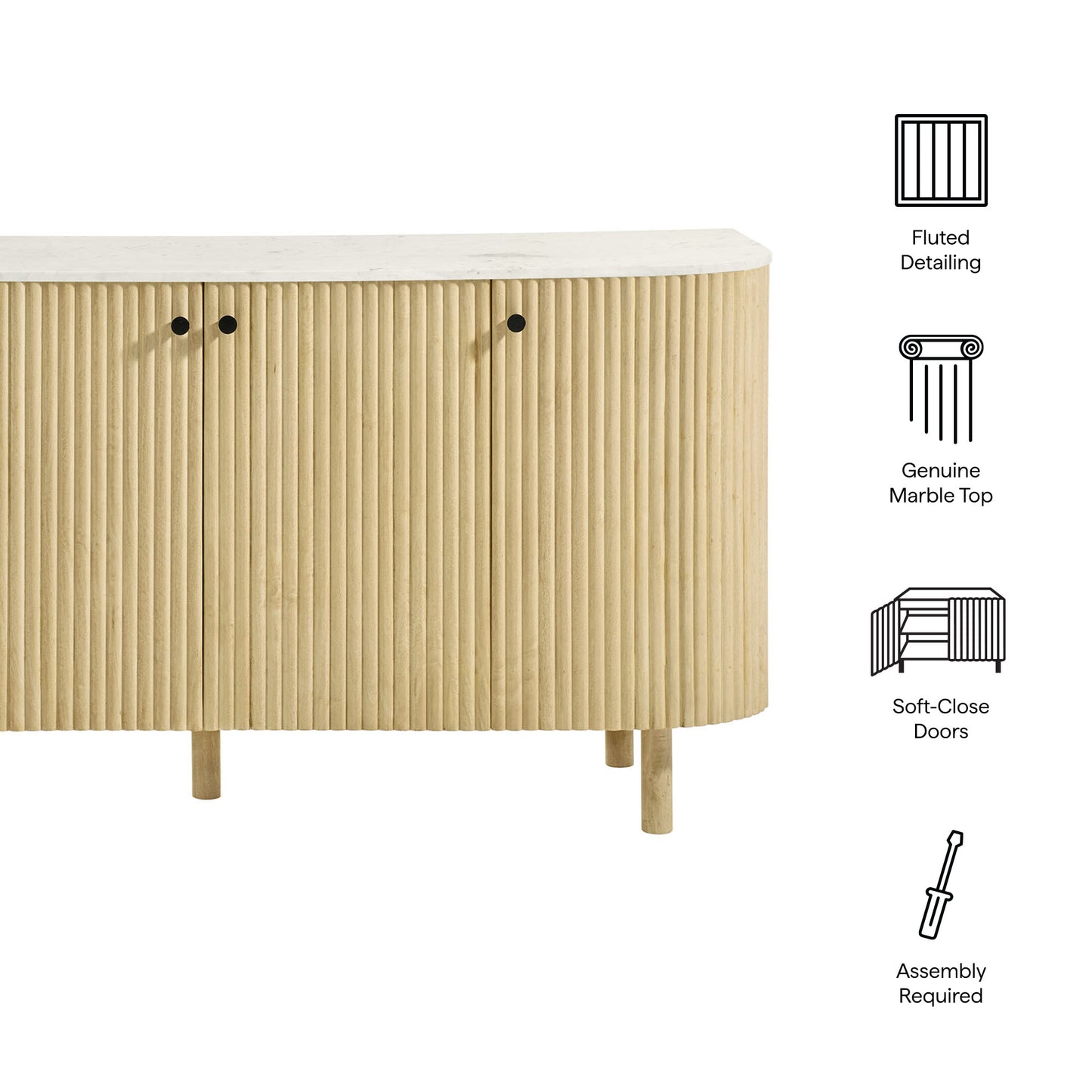 Caldera 60" Curved Solid Wood and Marble Sideboard Storage Cabinet by Modway EEI-7355 FredCo