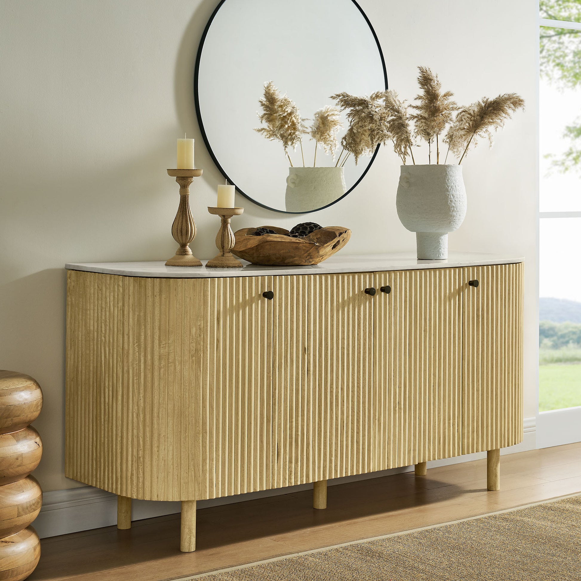 Caldera 60" Curved Solid Wood and Marble Sideboard Storage Cabinet by Modway EEI-7355 FredCo
