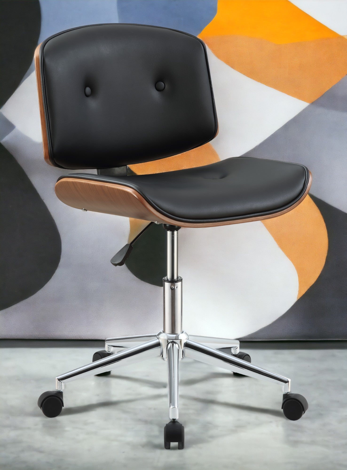 Camila Black Synthetic Leather & Walnut Finish Office Chair FredCo