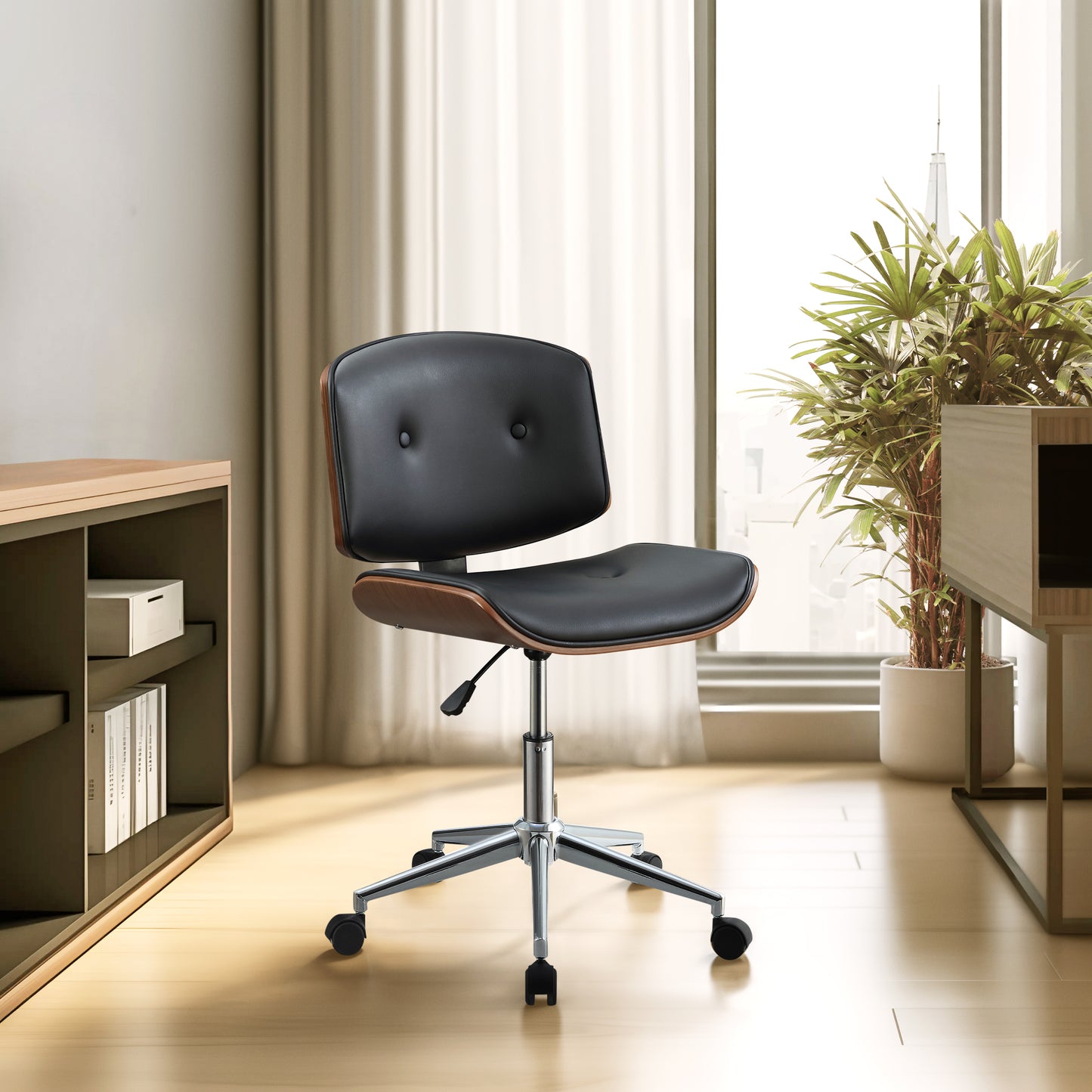 Camila Black Synthetic Leather & Walnut Finish Office Chair FredCo