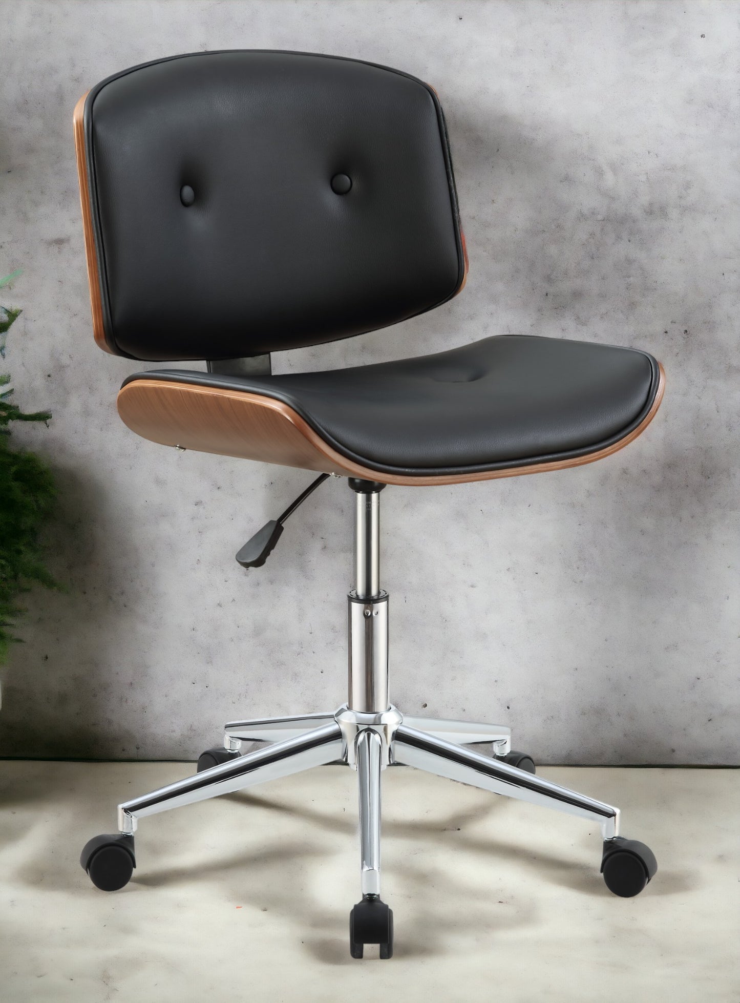 Camila Black Synthetic Leather & Walnut Finish Office Chair FredCo