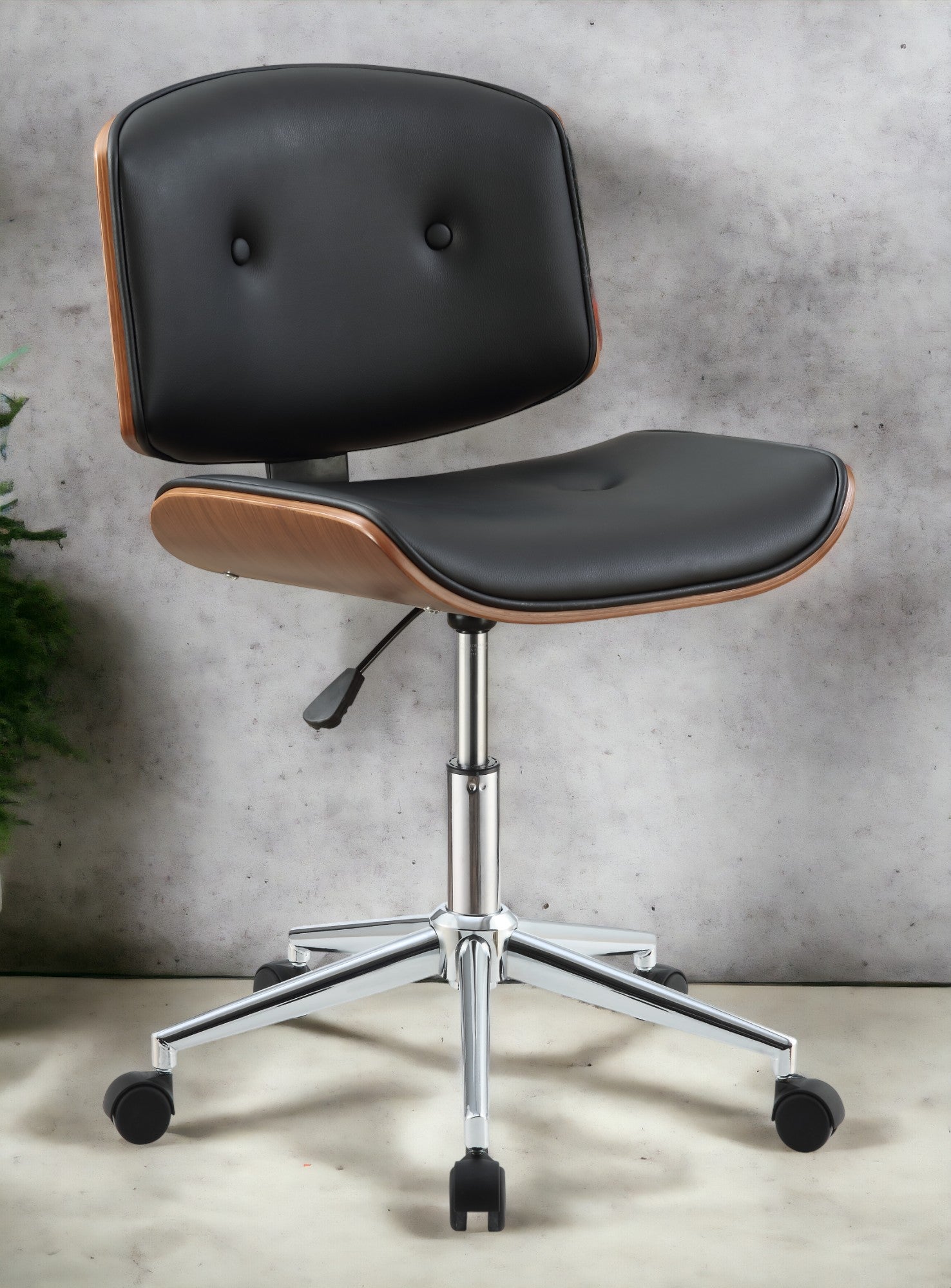 Camila Black Synthetic Leather & Walnut Finish Office Chair FredCo