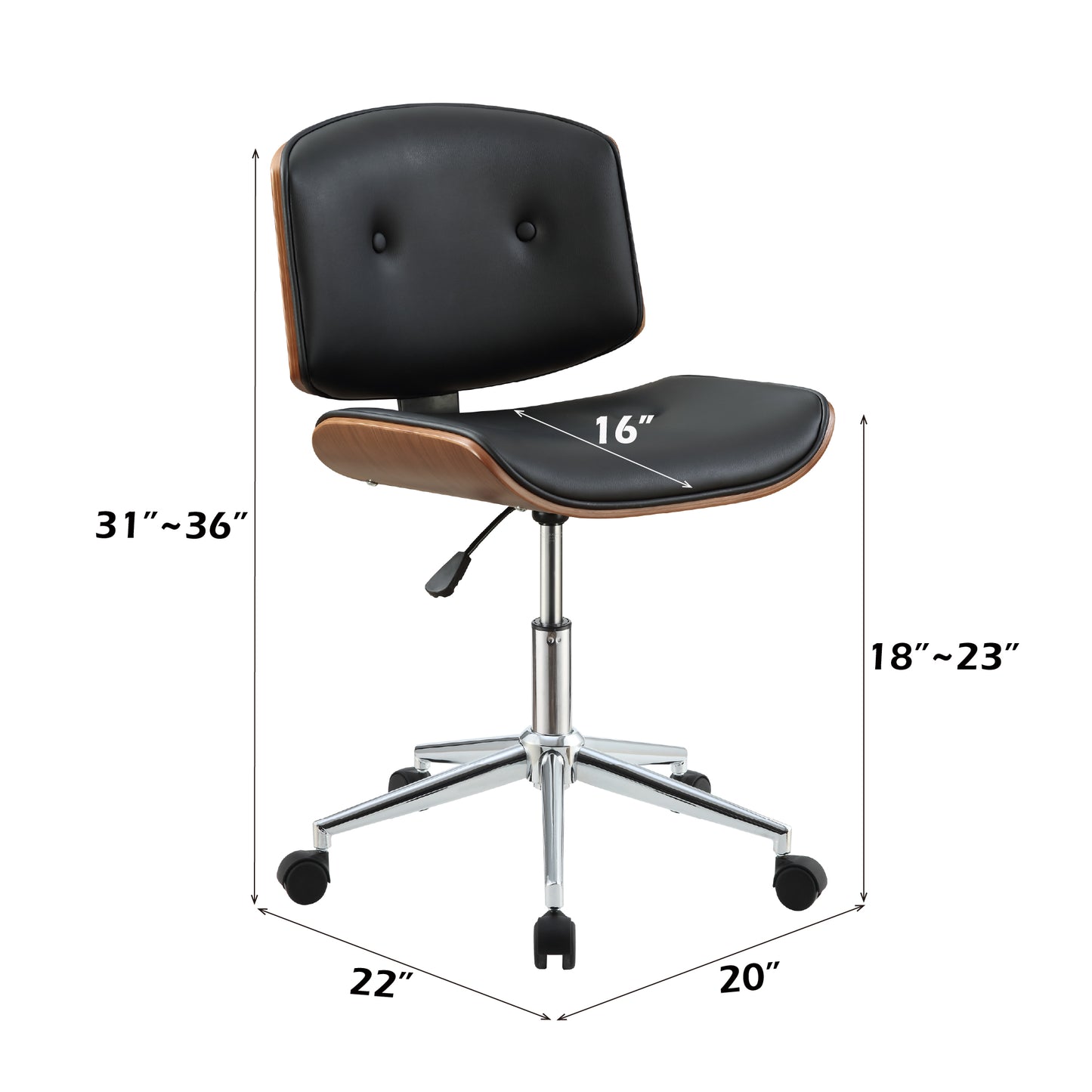 Camila Black Synthetic Leather & Walnut Finish Office Chair FredCo