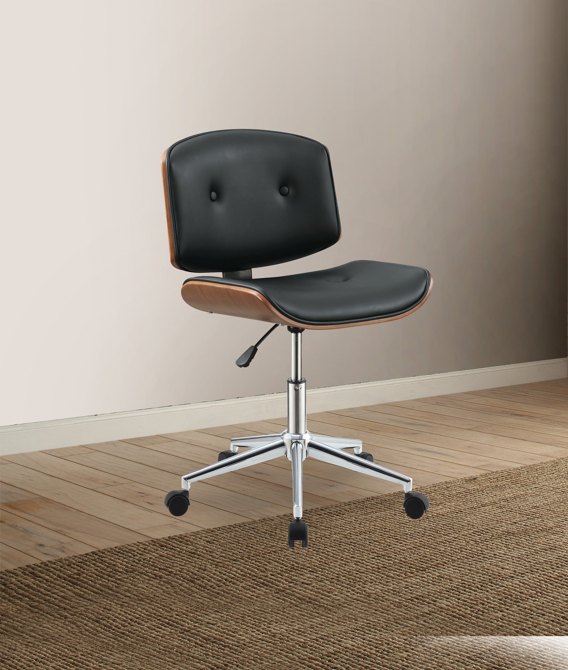 Camila Black Synthetic Leather & Walnut Finish Office Chair FredCo