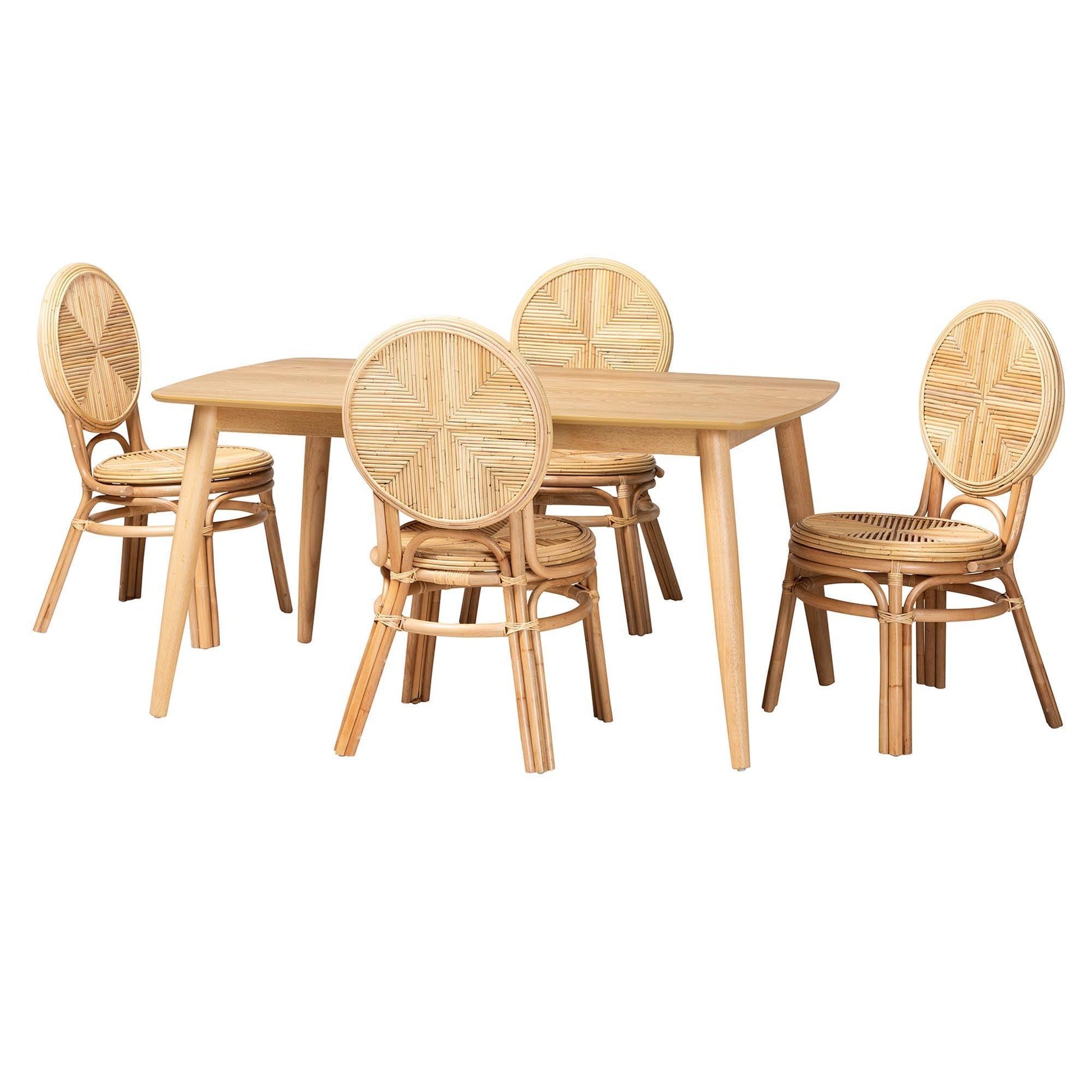 Carita Modern Bohemian Natural Brown Rattan 5-Piece Dining Set FredCo