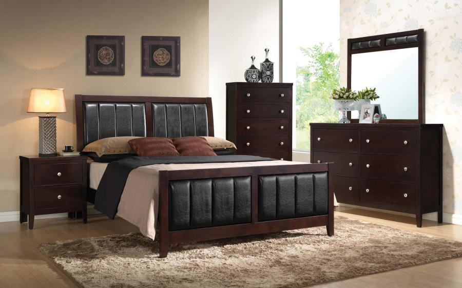Carlton Bedroom Set with Upholstered Headboard Cappuccino Coaster Queen 5 Piece FredCo
