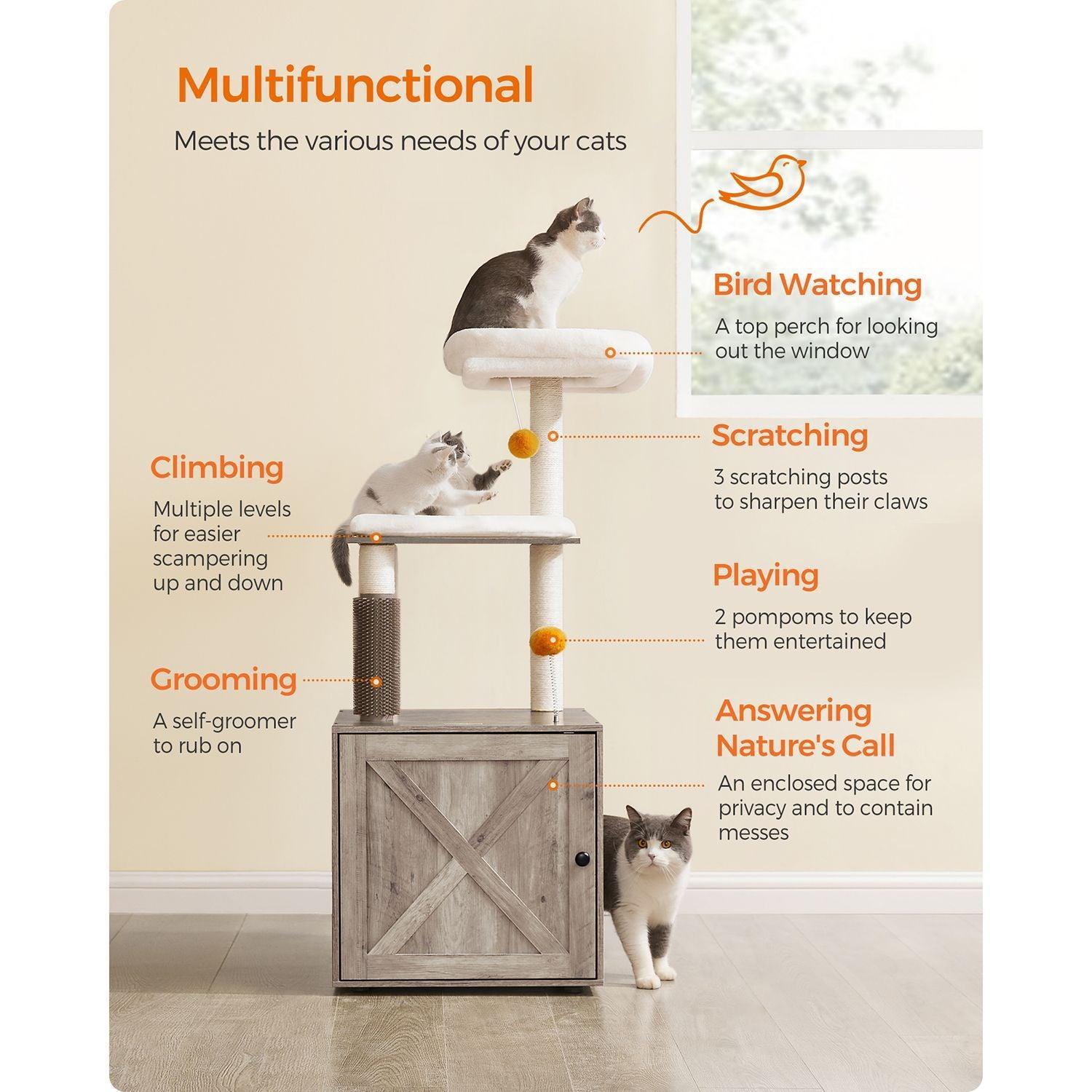Cat Tree with Litter Box Enclosure Greige FredCo