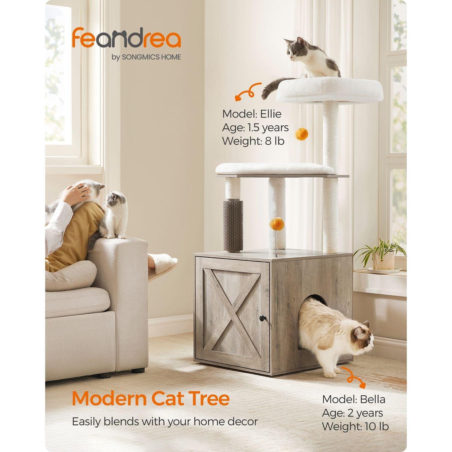 Cat Tree with Litter Box Enclosure Greige FredCo