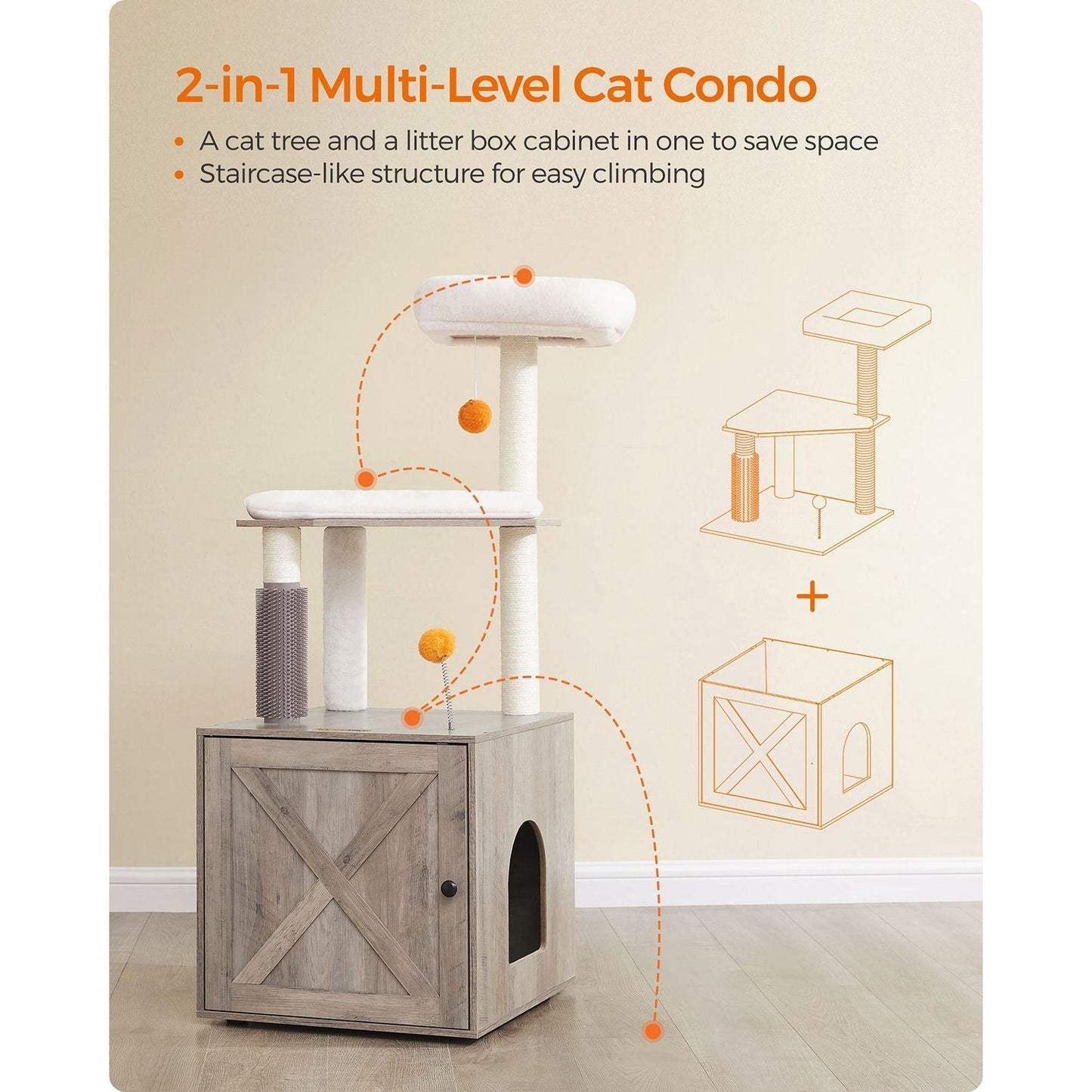 Cat Tree with Litter Box Enclosure Greige FredCo