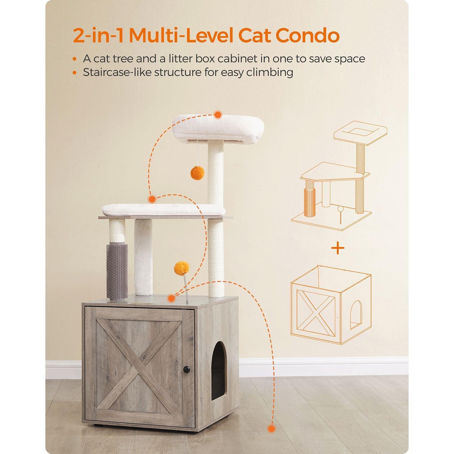Cat Tree with Litter Box Enclosure Greige FredCo