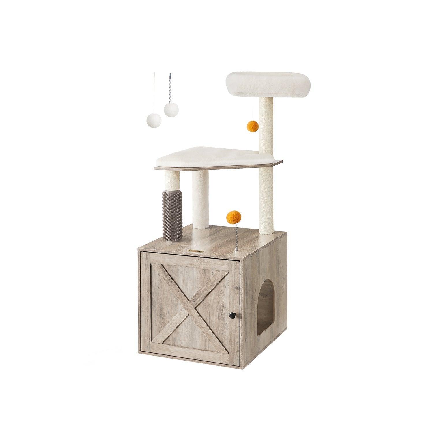 Cat Tree with Litter Box Enclosure Greige FredCo