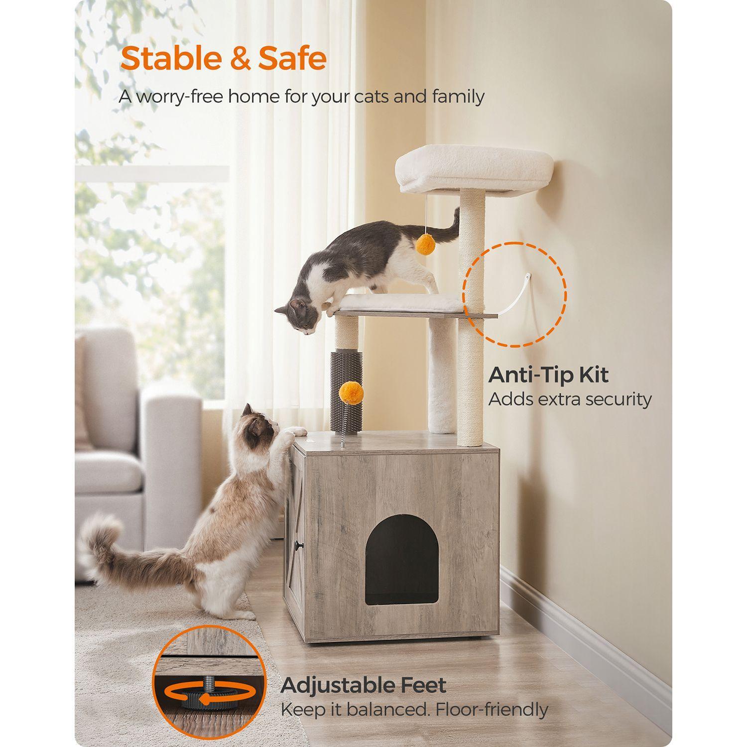 Cat Tree with Litter Box Enclosure Greige FredCo