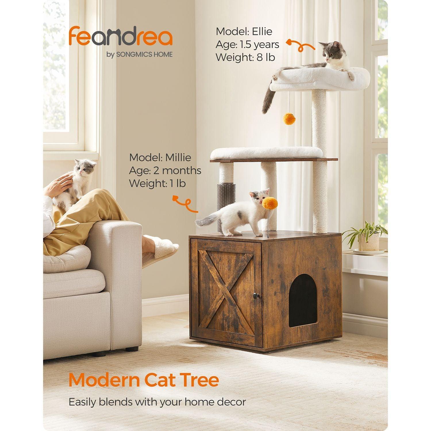 Cat Tree with Litter Box Enclosure Rustic Brown FredCo