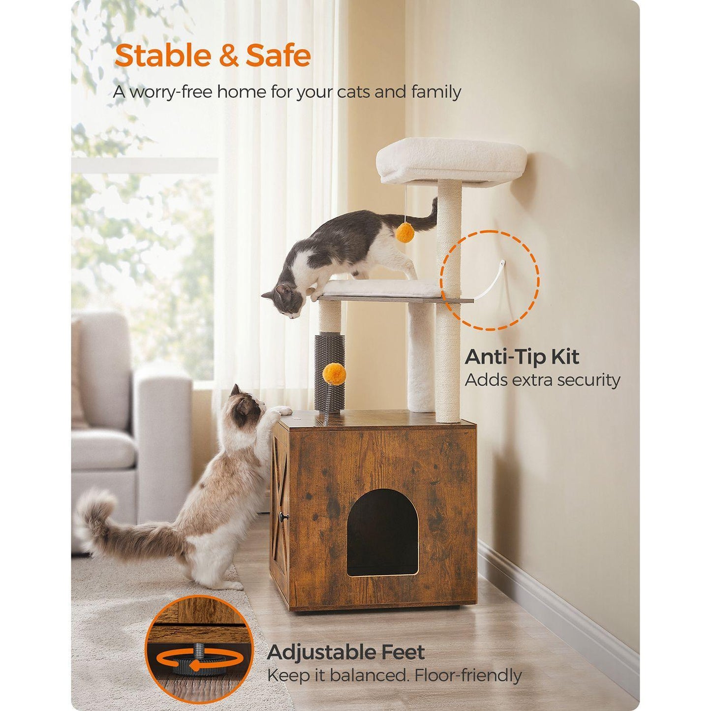 Cat Tree with Litter Box Enclosure Rustic Brown FredCo
