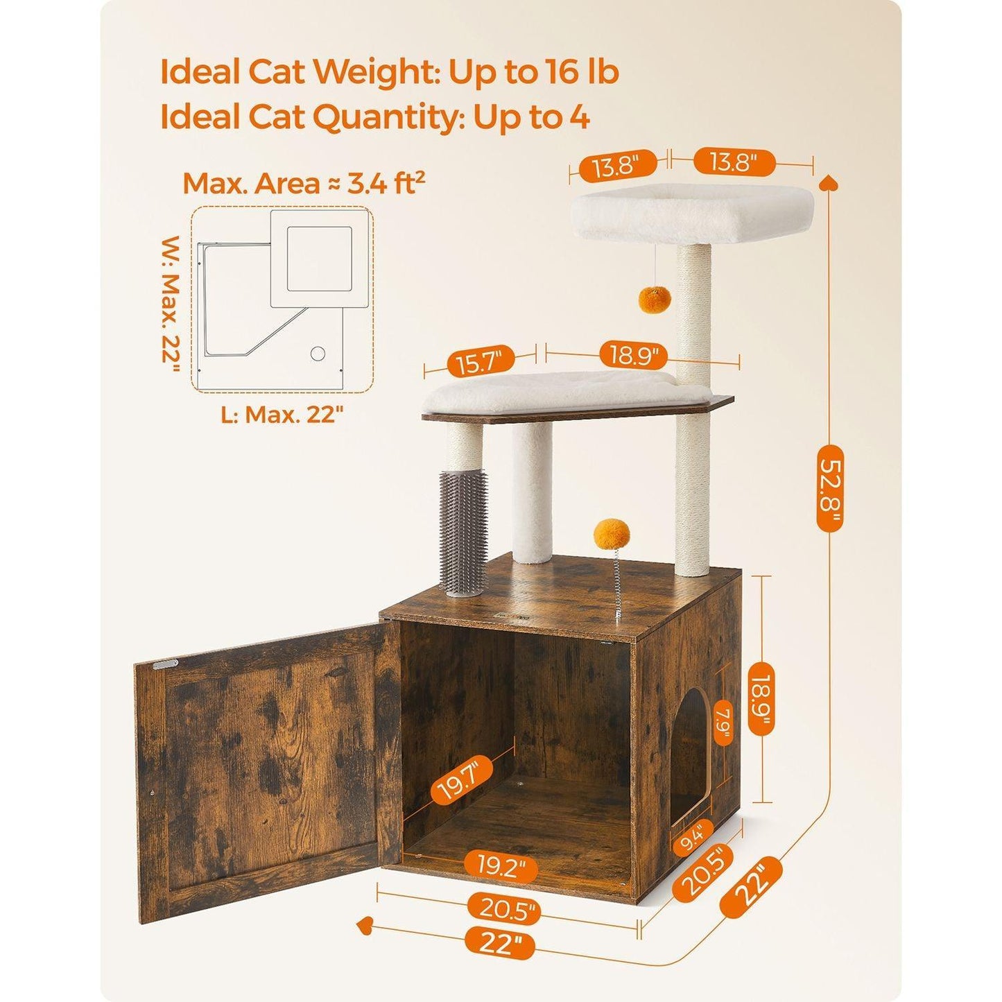 Cat Tree with Litter Box Enclosure Rustic Brown FredCo
