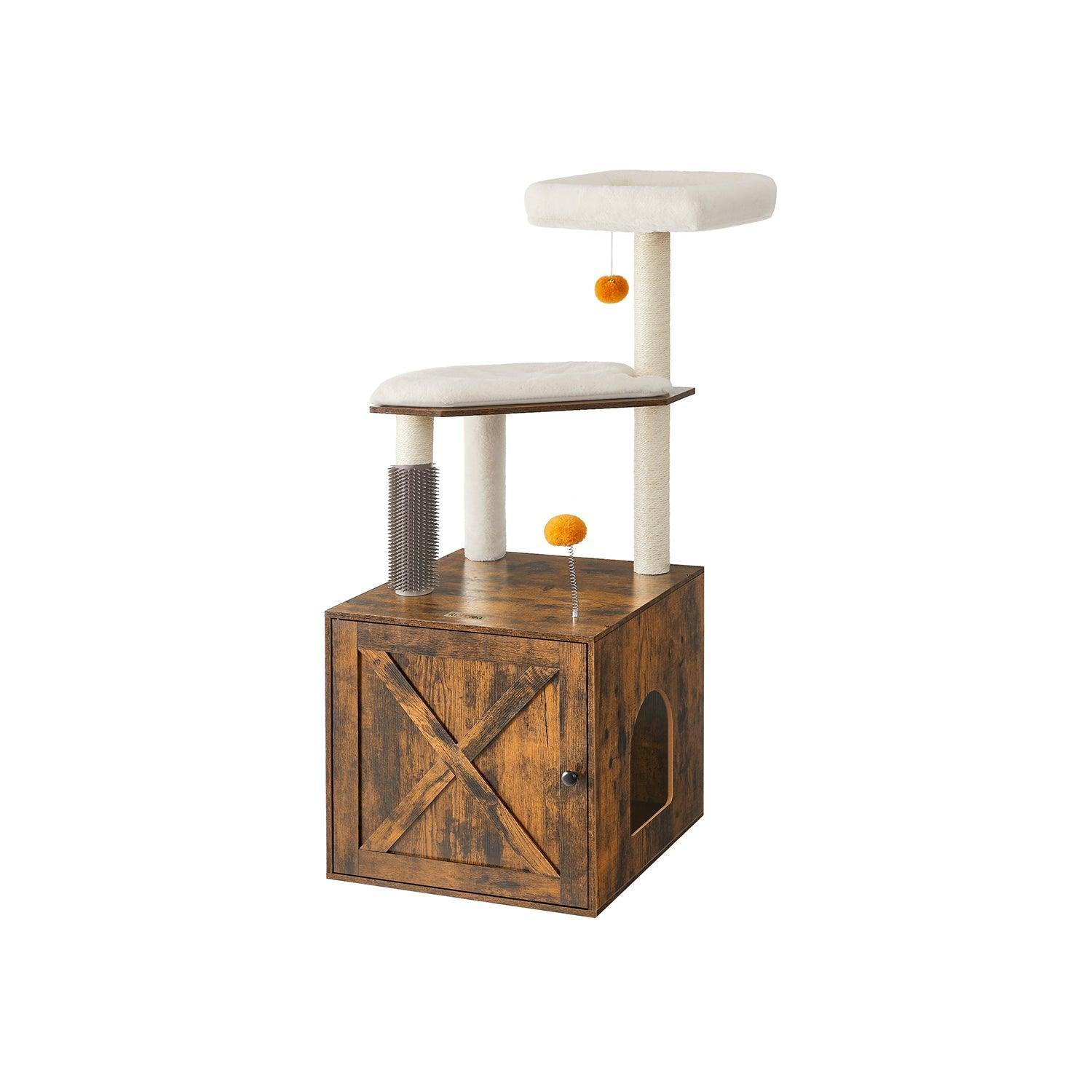 Cat Tree with Litter Box Enclosure Rustic Brown FredCo