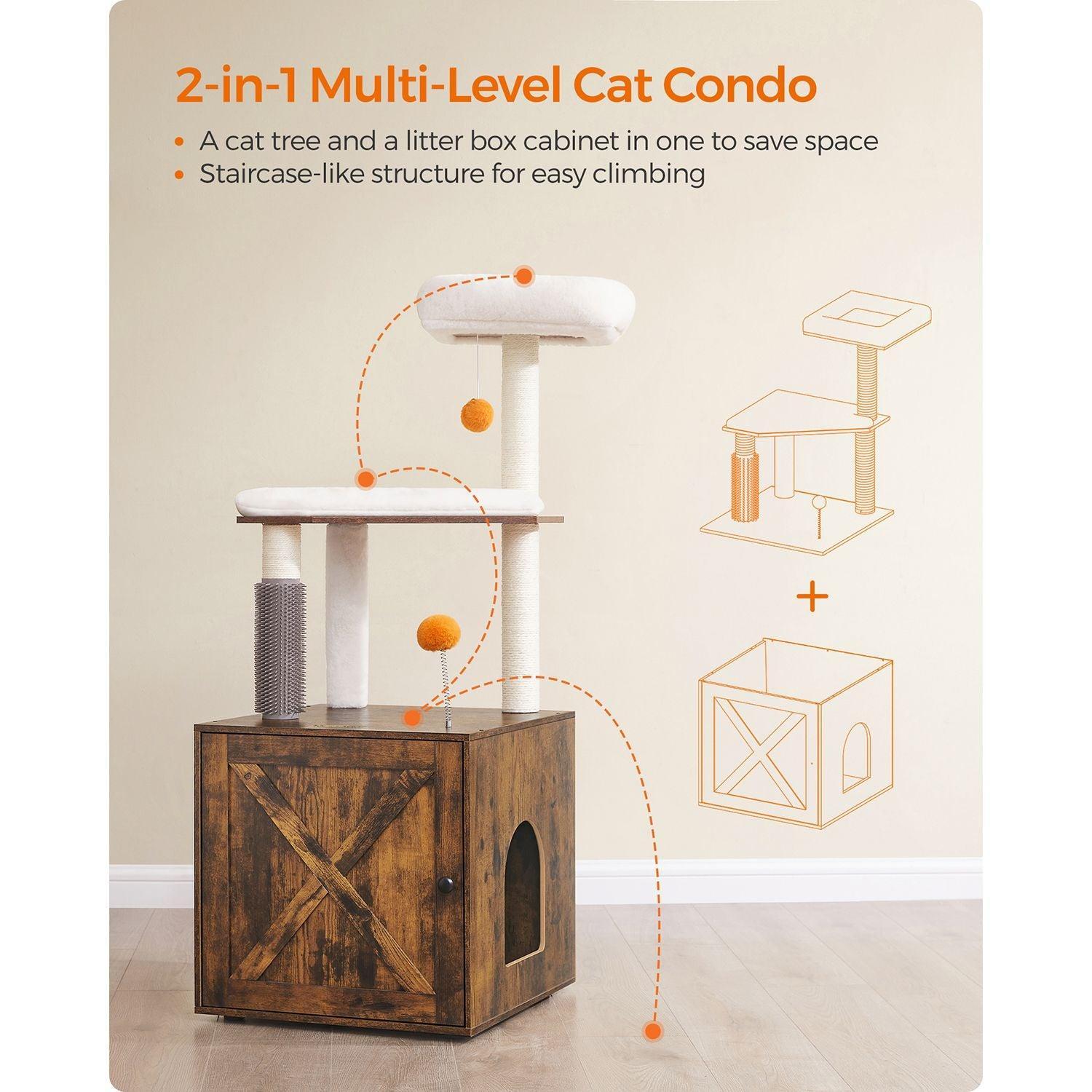 Cat Tree with Litter Box Enclosure Rustic Brown FredCo