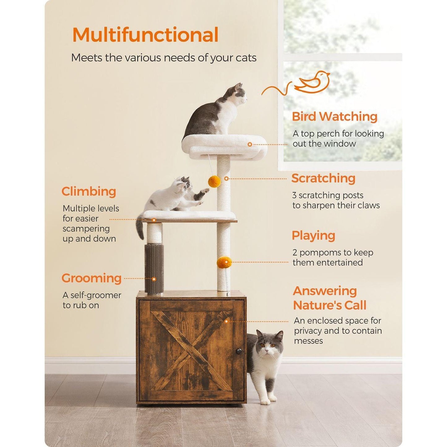 Cat Tree with Litter Box Enclosure Rustic Brown FredCo