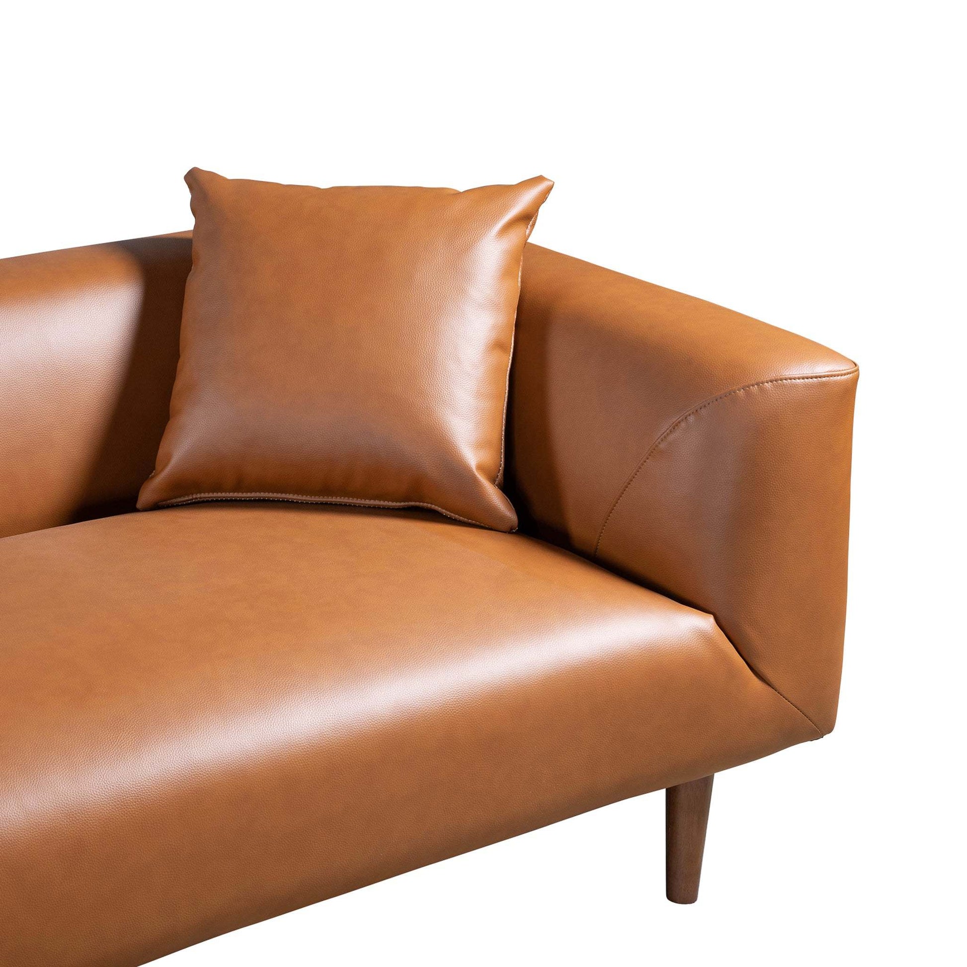 Modern tan leather sofa with matching pillow, contemporary furniture by FredCo International
