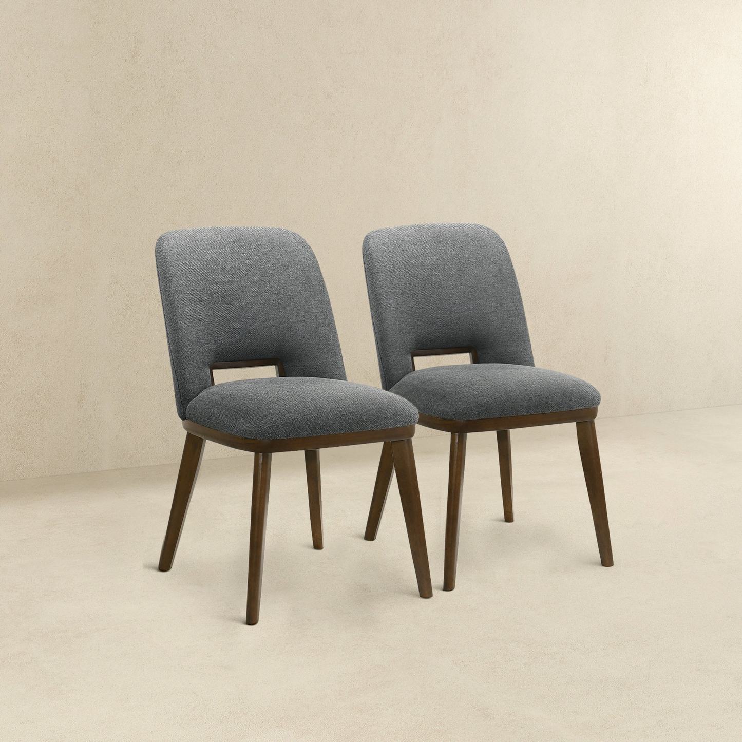 Modern Blake Dark Grey Fabric Dining Chair (Set of 2) with Walnut Wood Base 33.7'H x 19.3'W x 24.8'D FredCo