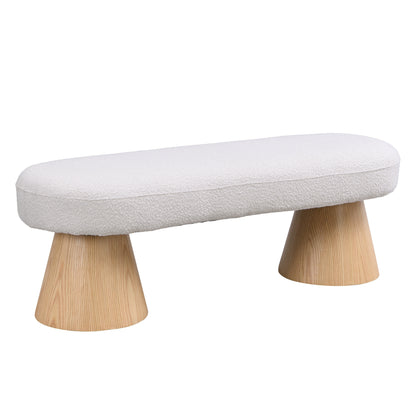 Dining Bench for Dining Room, Upholstered Bedroom End of Bed Entryway Bench Fabric Ottoman for Living Room, Beige Stool Top Wood Leg 300 LBS Weight Capacity