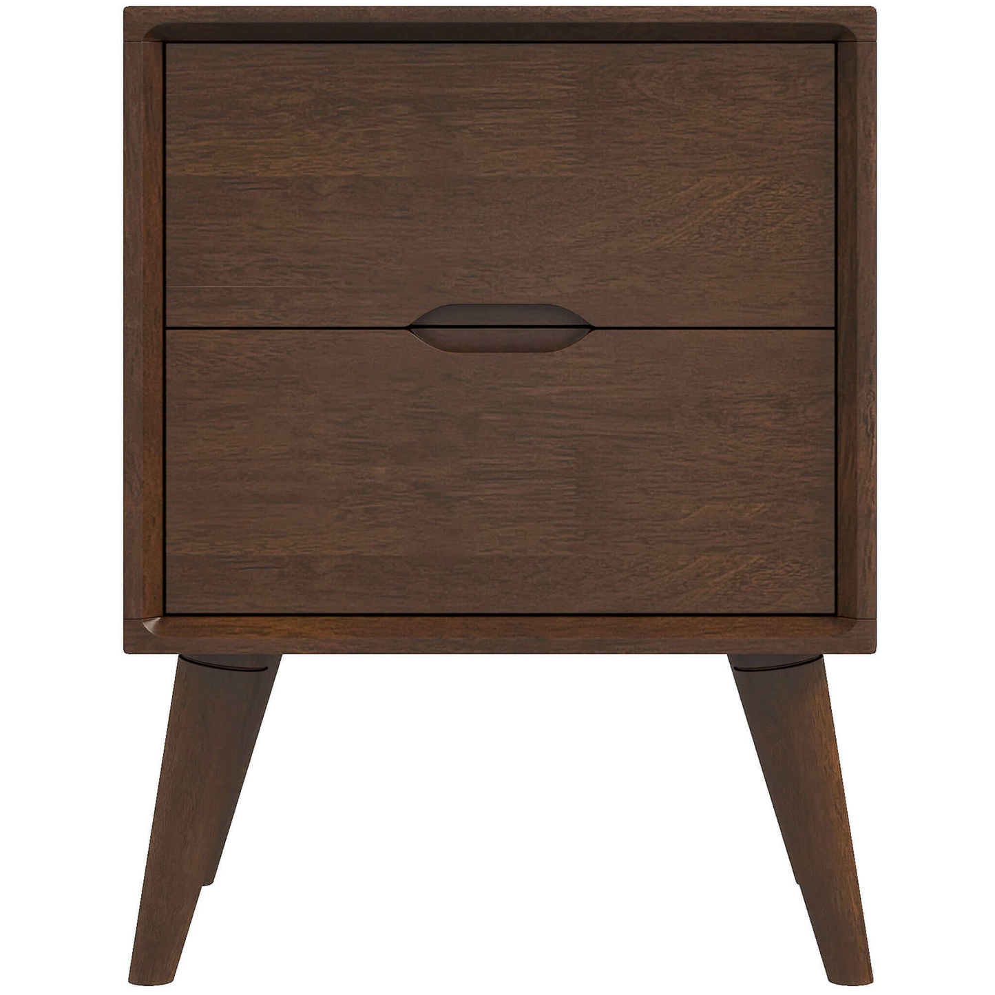 Alexandra Mid-Century Modern Night Stand with 2 Drawers in Walnut Brown Solid Wood 24.8'H x 17.7'W x 15.7'D FredCo
