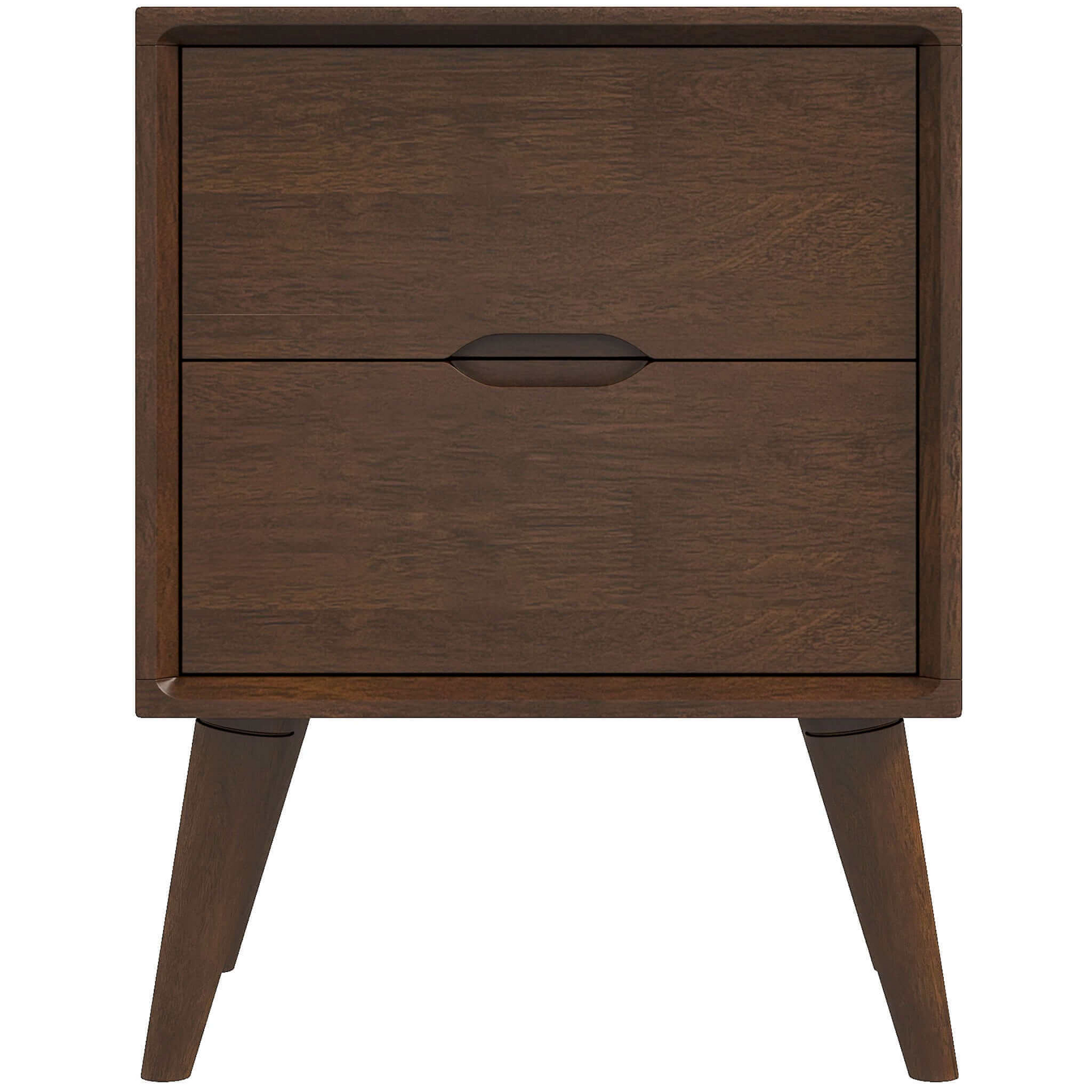 Alexandra Mid-Century Modern Night Stand with 2 Drawers in Walnut Brown Solid Wood 24.8'H x 17.7'W x 15.7'D FredCo
