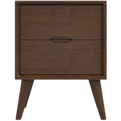 Alexandra Mid-Century Modern Night Stand with 2 Drawers in Walnut Brown Solid Wood 24.8'H x 17.7'W x 15.7'D FredCo