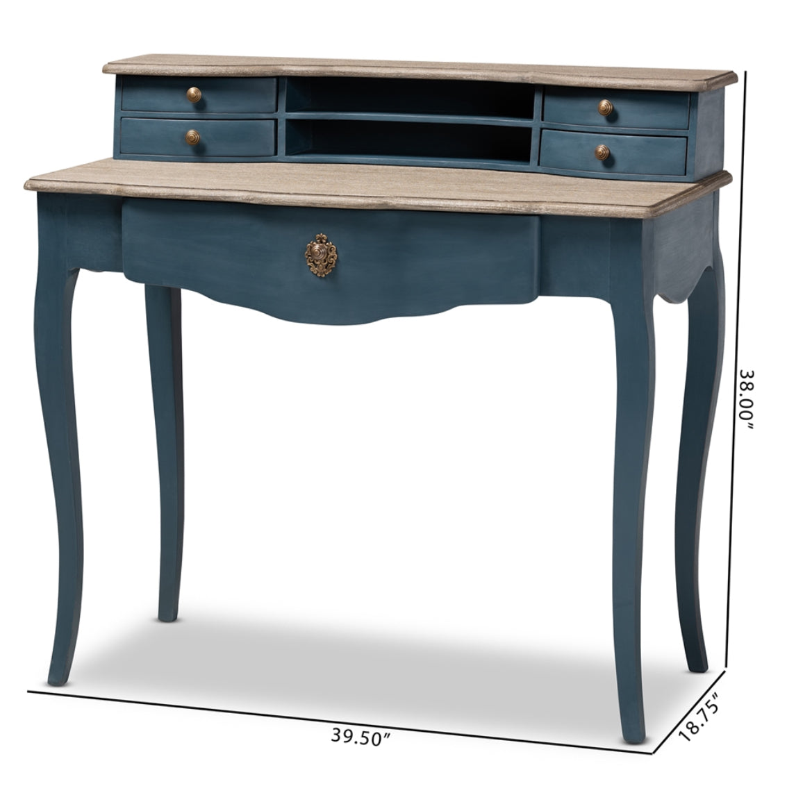 Celestine French Provincial Blue Spruce Finished Wood Accent Writing Desk FredCo