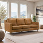Cooper Mid Century Modern Tan Leather Sofa with Easy Maintenance and Solid Wood Frame FredCo