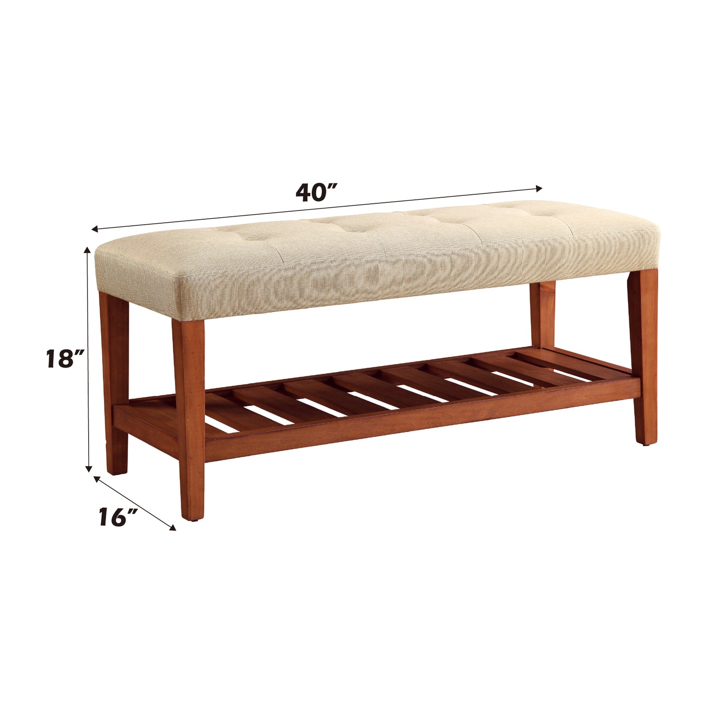 Charla Beige Fabric & Oak Finish Bench FredCo