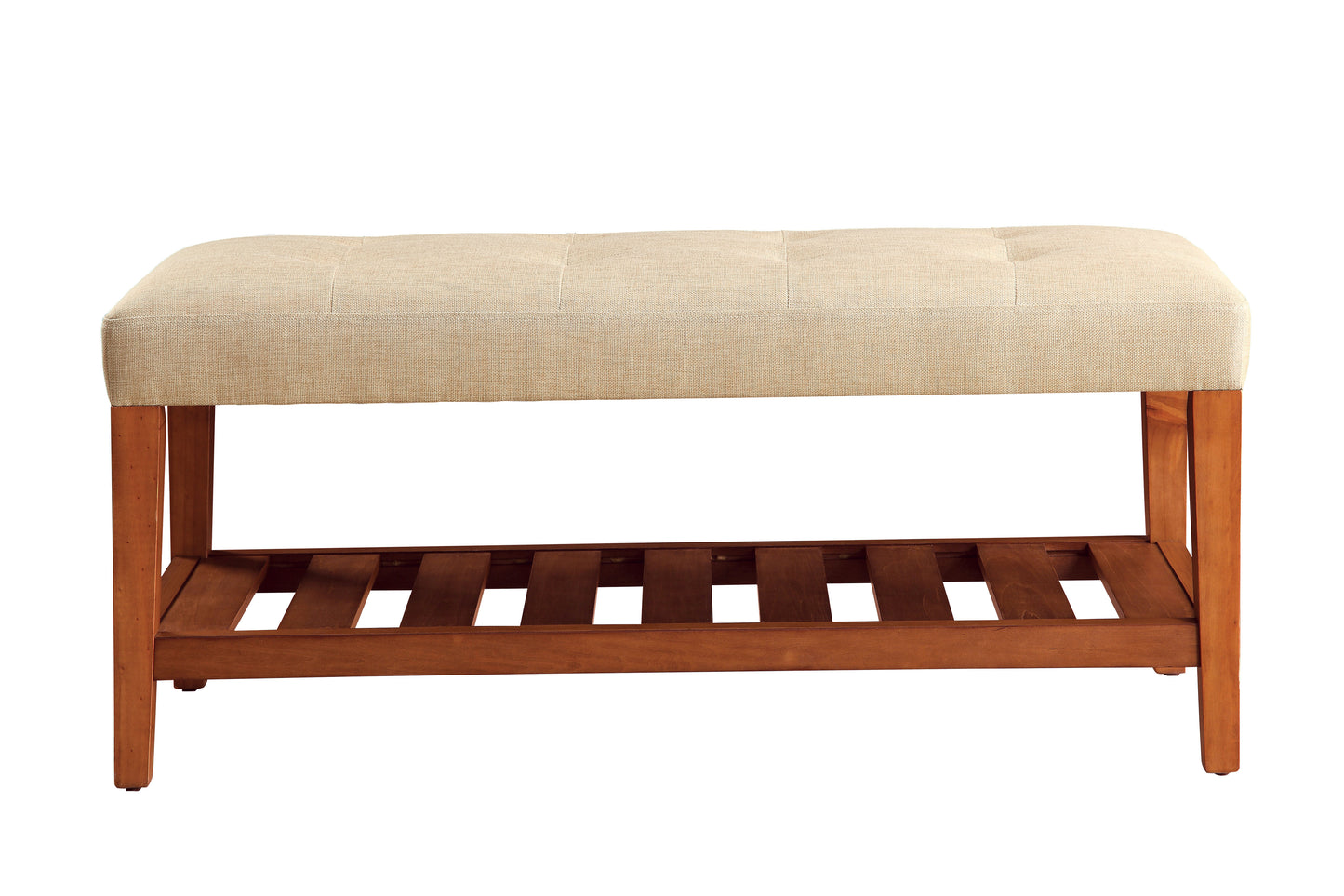 Charla Beige Fabric & Oak Finish Bench FredCo