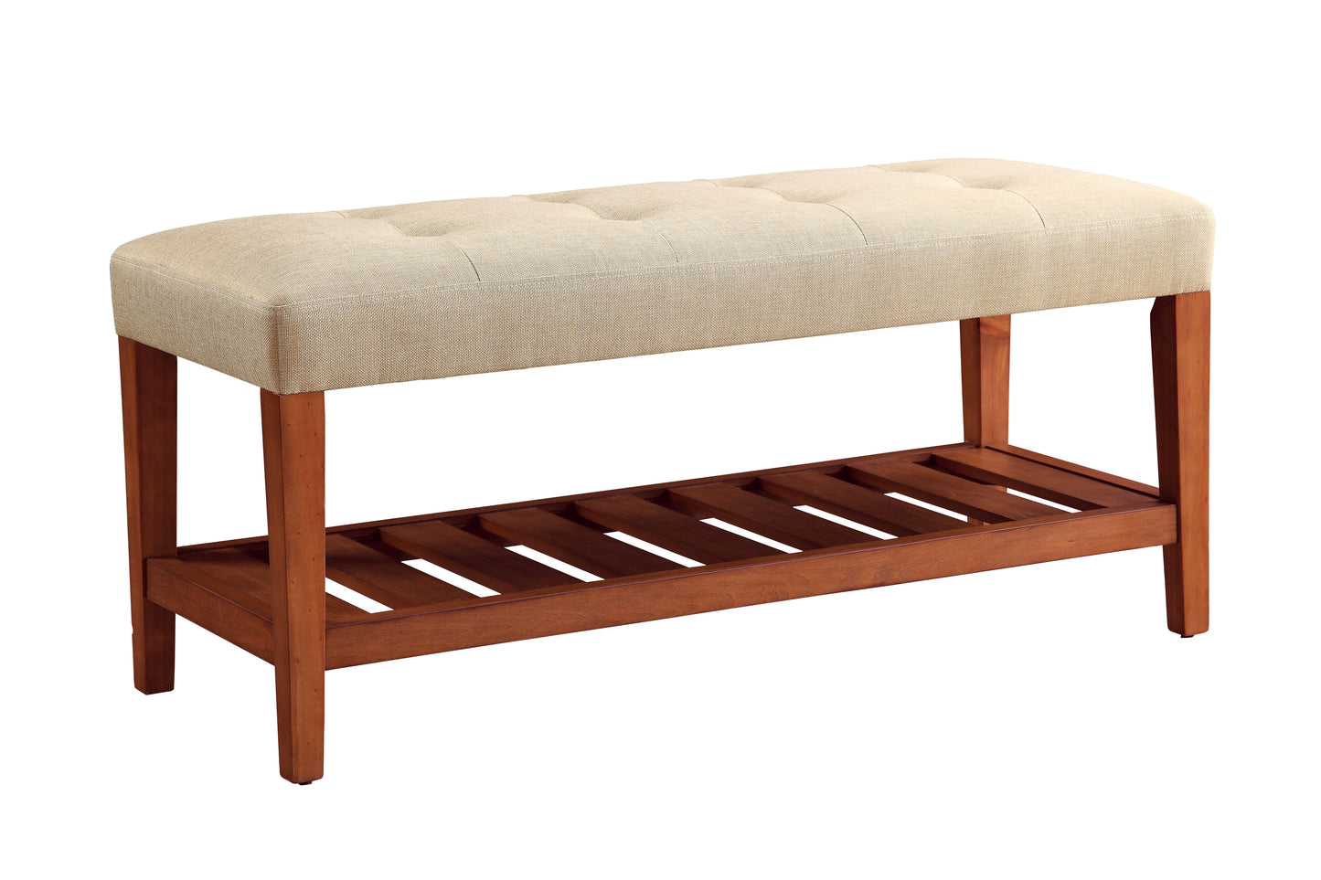 Charla Beige Fabric & Oak Finish Bench FredCo
